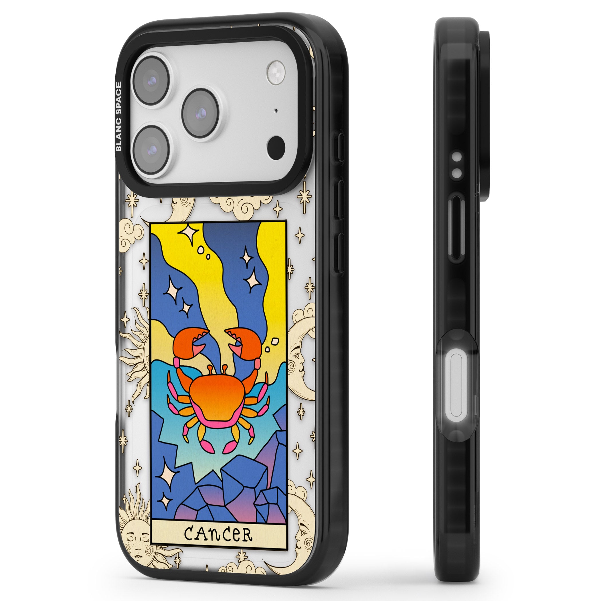 Celestial Zodiac Cancer iPhone 17 Pro Max Impact Black Phone Case Side Profile