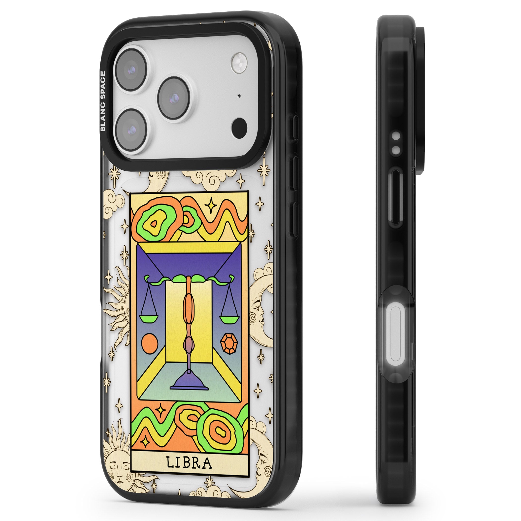 Celestial Zodiac Libra iPhone 17 Pro Max Impact Black Phone Case Side Profile