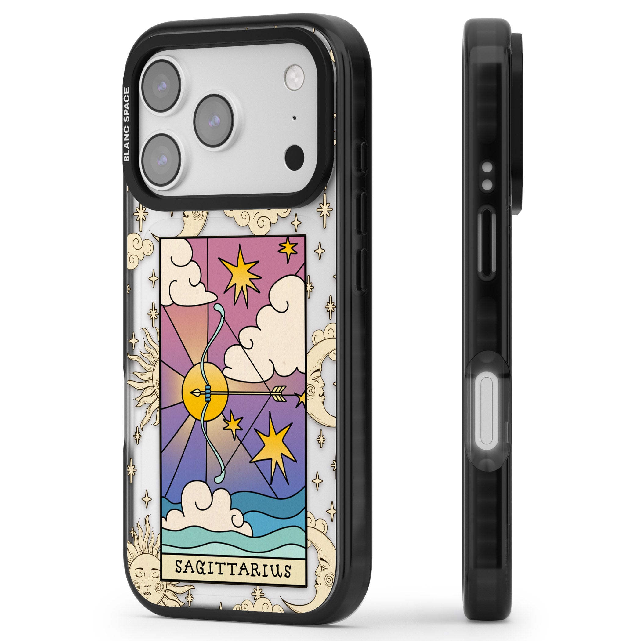 Celestial Zodiac Sagittarius iPhone 17 Pro Max Impact Black Phone Case Side Profile