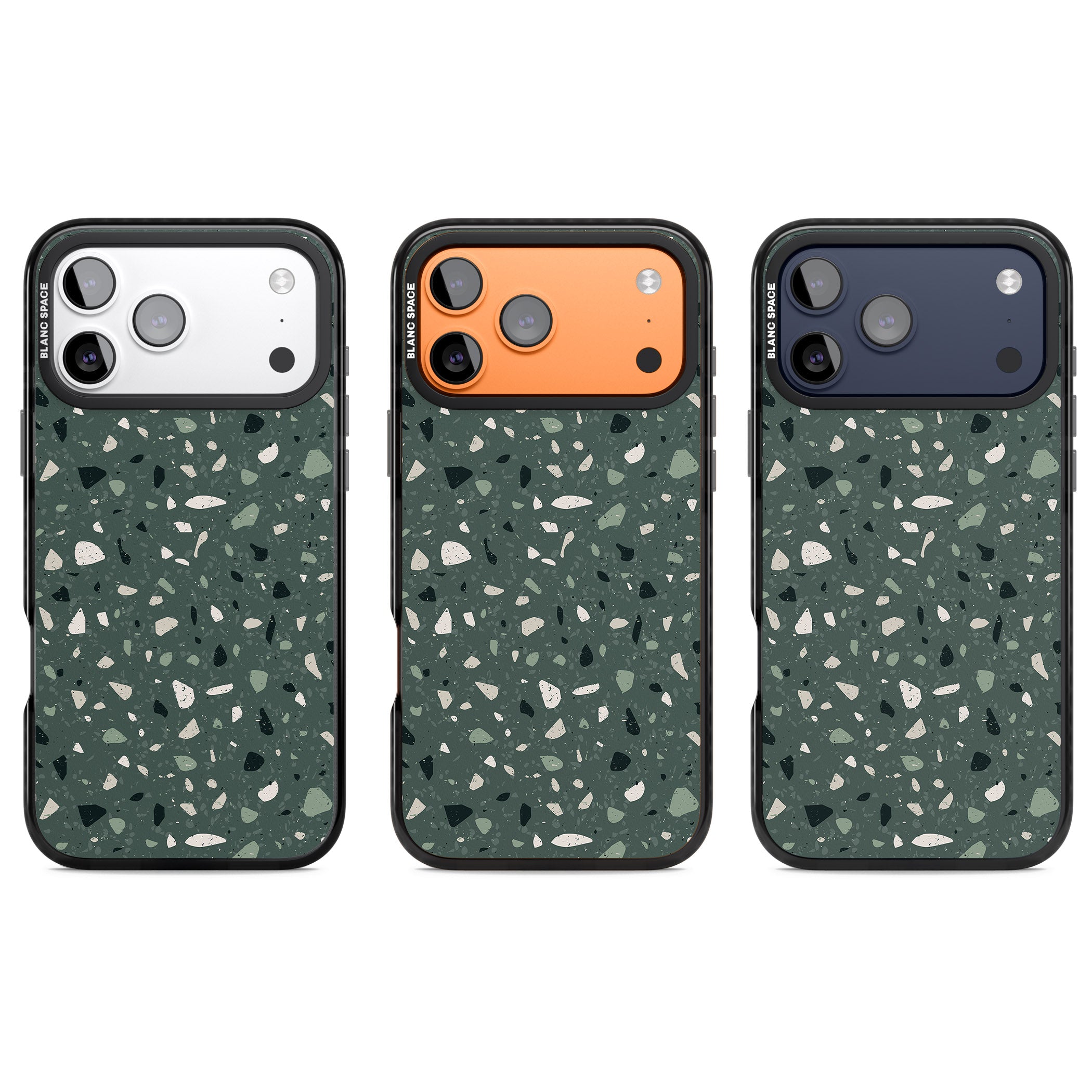 Green & Cream Terrazzo Pattern iPhone 17 Pro Impact Black Phone Case APT Impact Protection