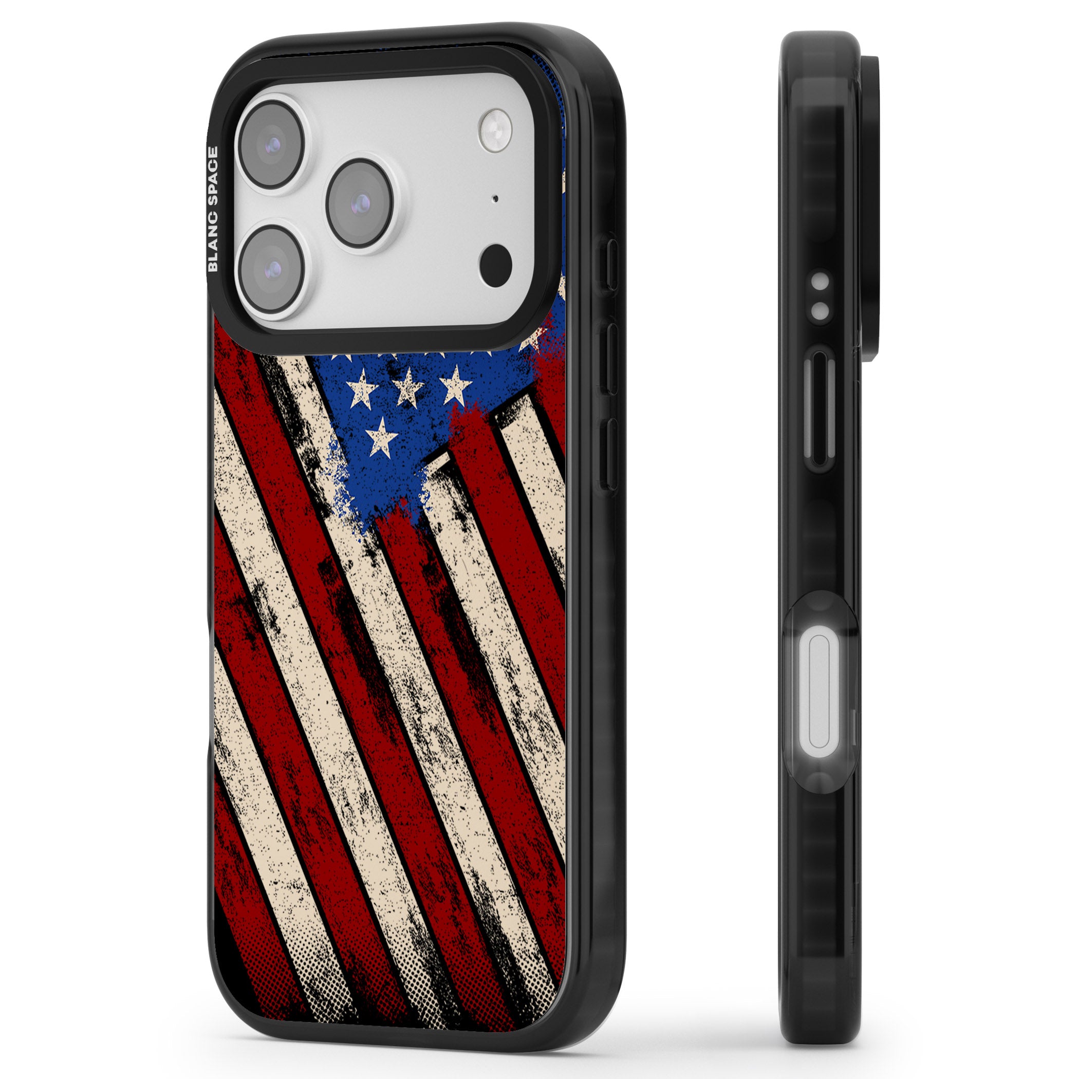Distressed Us Flag iPhone 17 Pro Max Impact Black Phone Case Side Profile