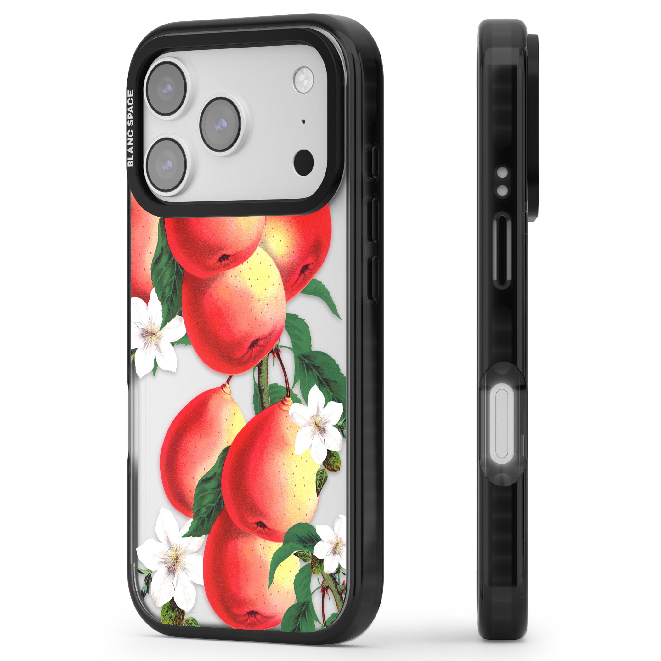 Vintage Painted Peaches iPhone 17 Pro Max Impact Black Phone Case Side Profile