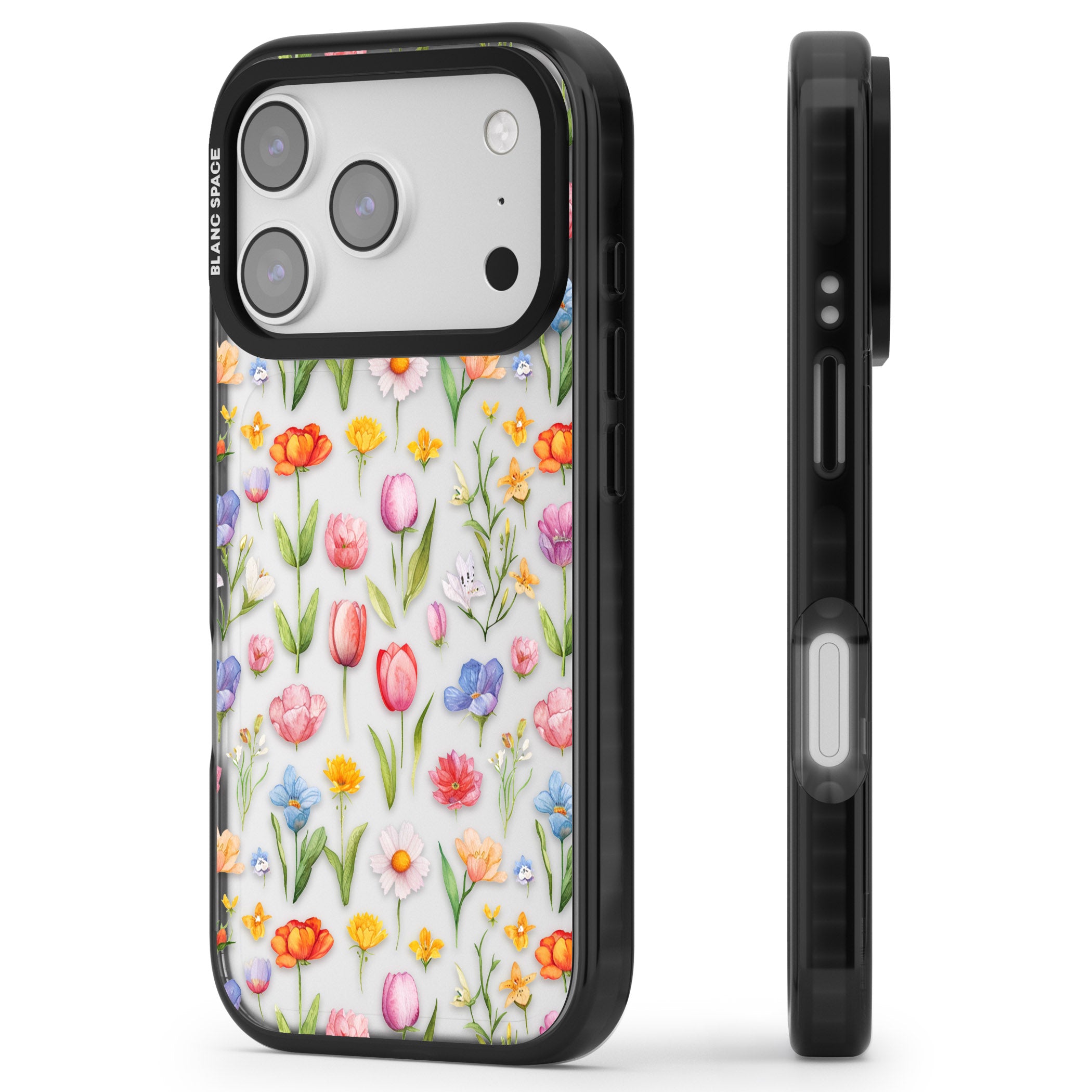 Small Flower Mix iPhone 17 Pro Max Impact Black Phone Case Side Profile