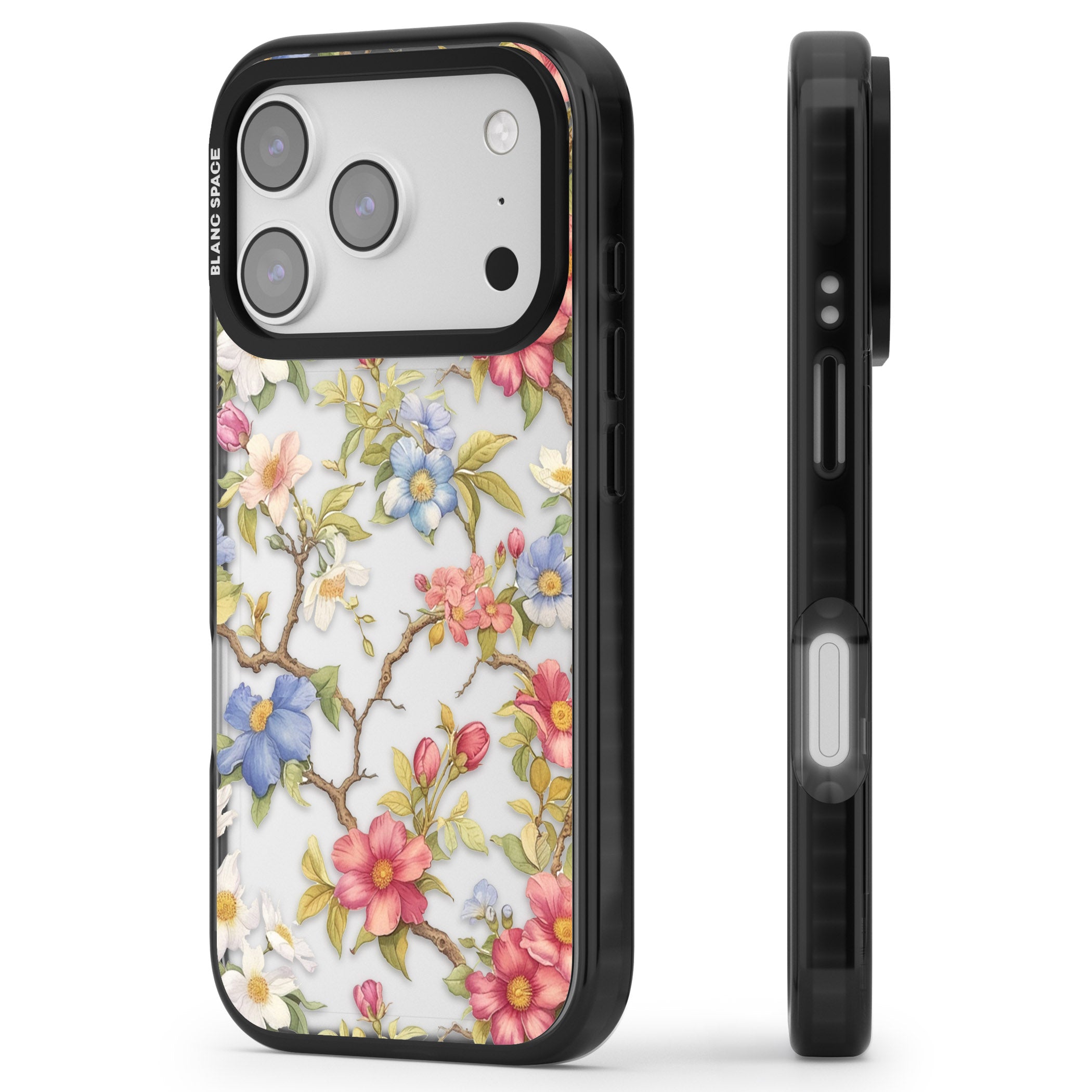Vintage Vines & Flowers iPhone 17 Pro Max Impact Black Phone Case Side Profile