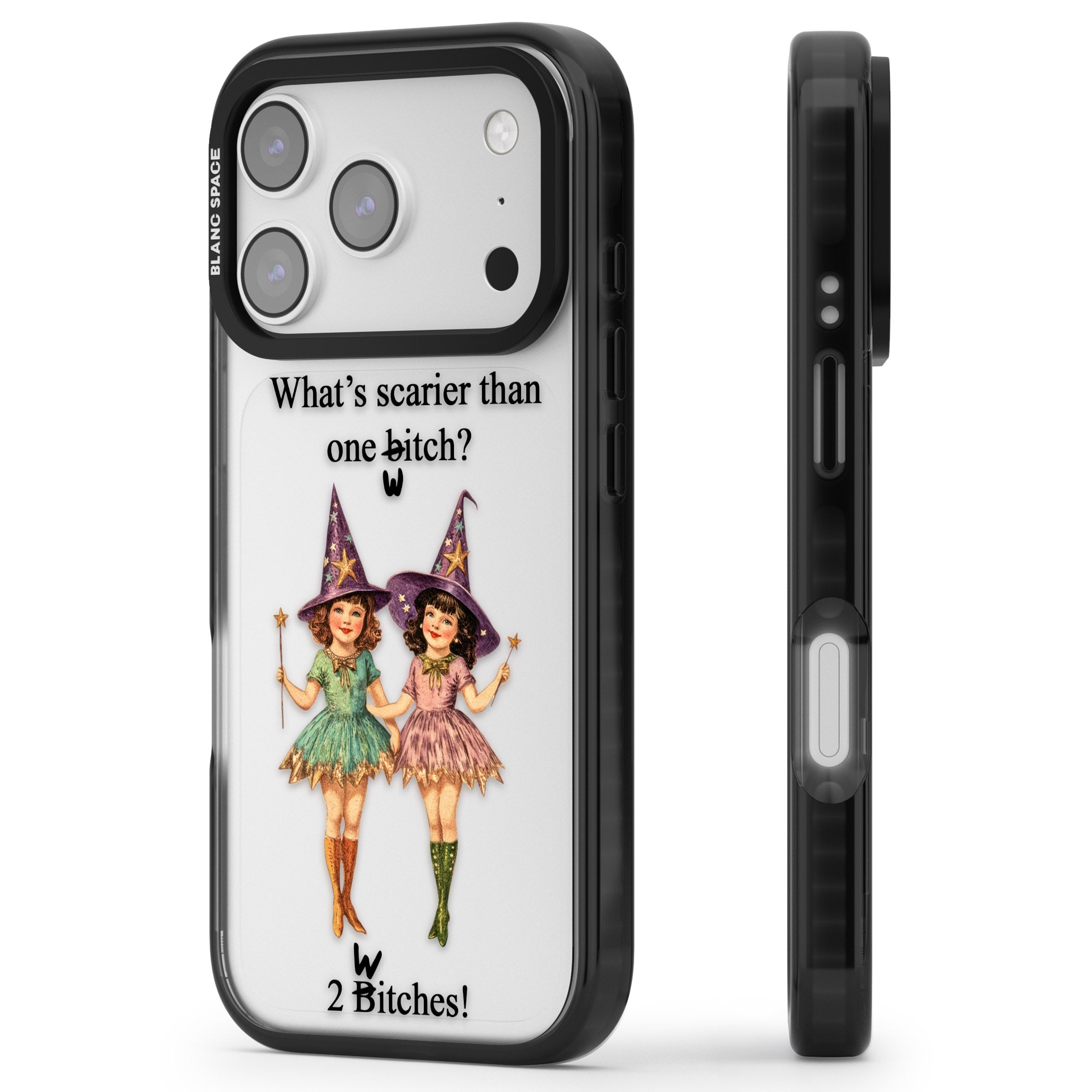 Two Witches iPhone 17 Pro Max Impact Black Phone Case Side Profile