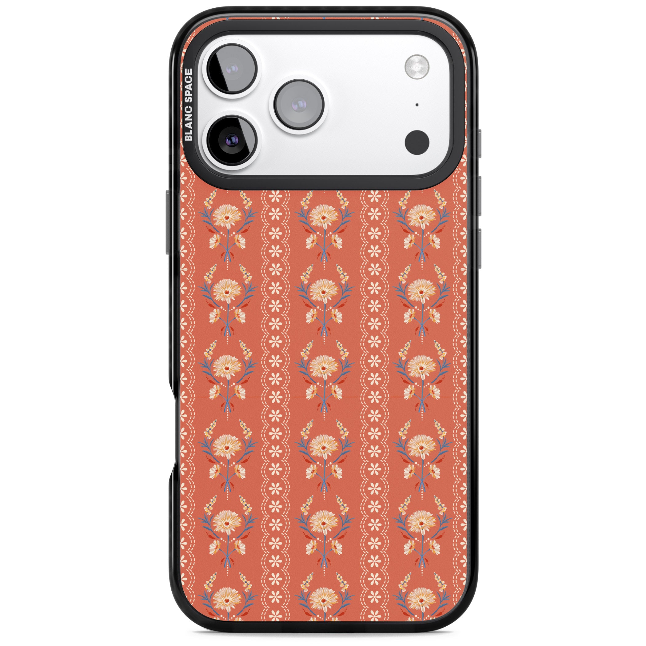 Vintage Terracotta Floral iPhone 17 Pro Max Impact Black Phone Case