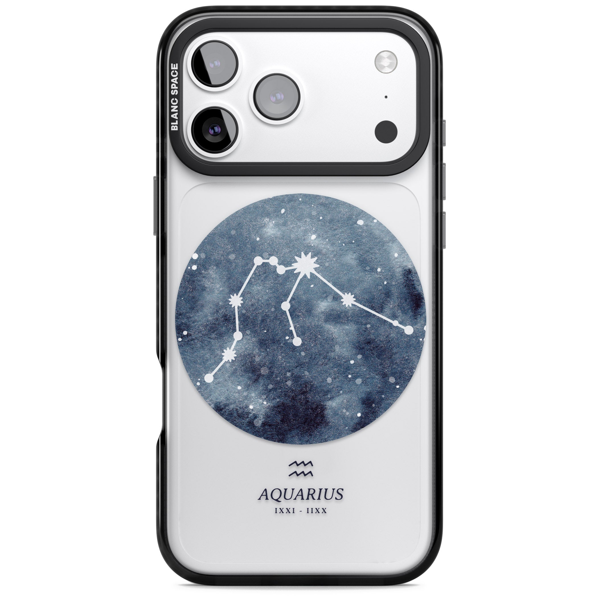 Aquarius Zodiac Blue iPhone 17 Pro Max Impact Black Phone Case