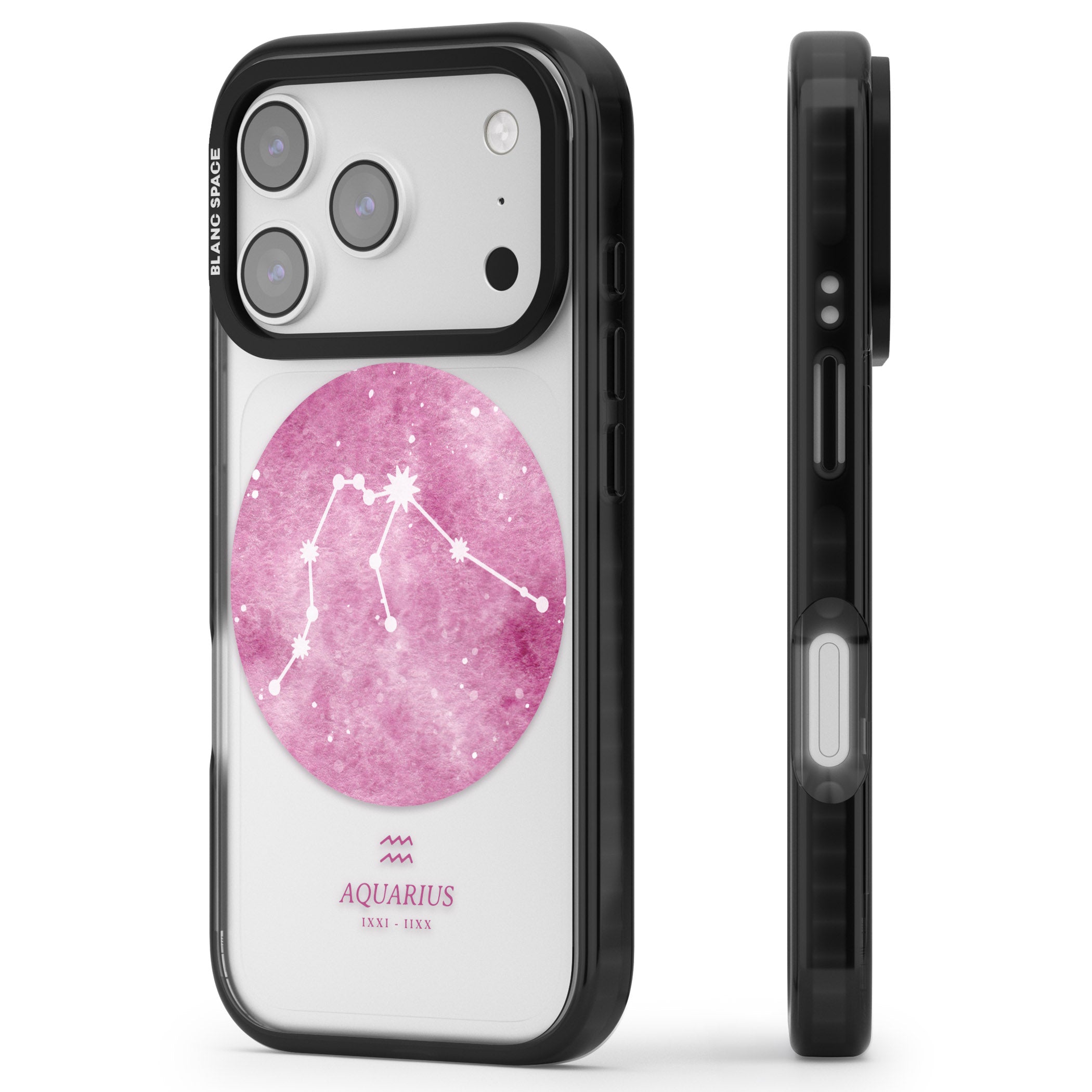 Aquarius Zodiac iPhone 17 Pro Max Impact Black Phone Case Side Profile
