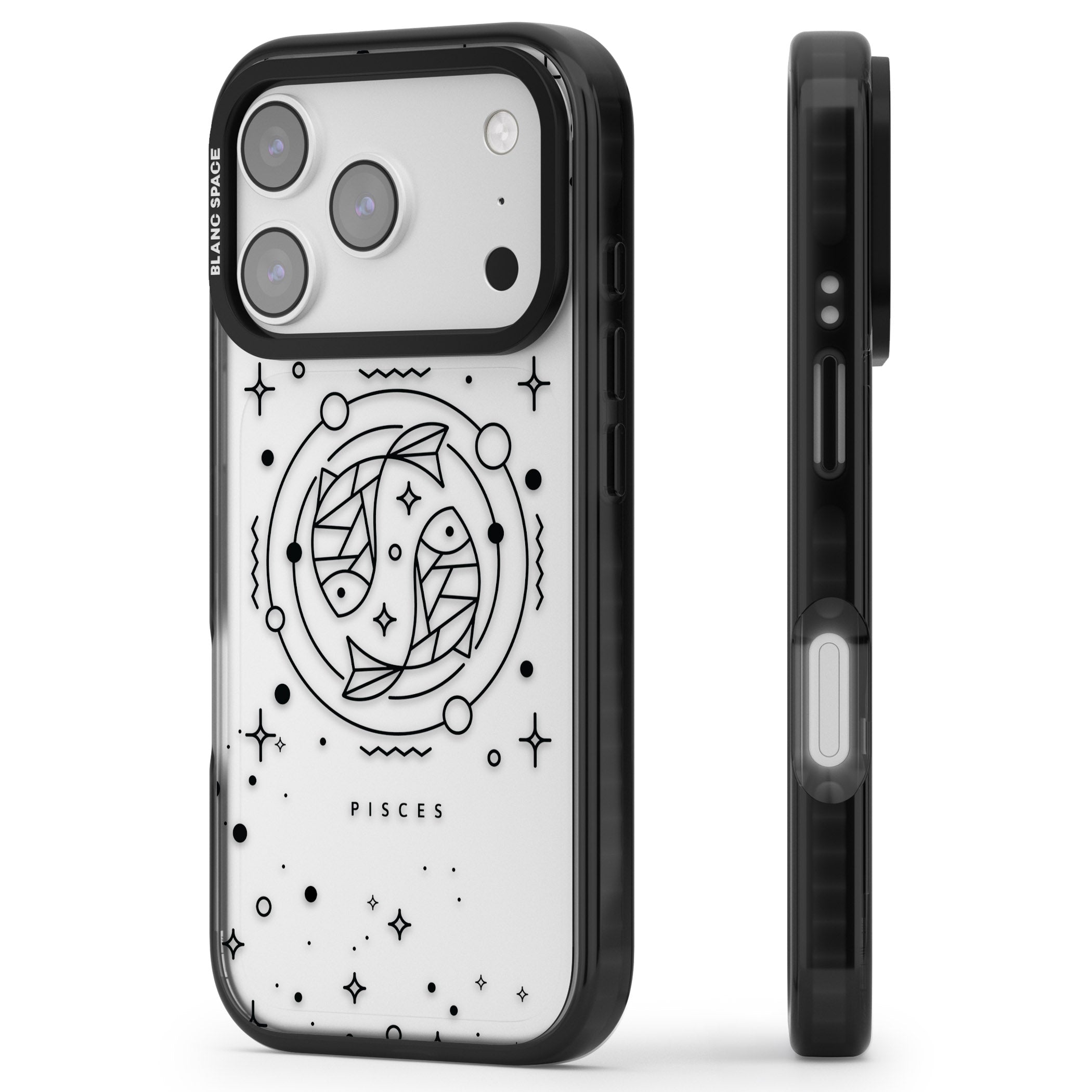 Pisces Emblem Transparent iPhone 17 Pro Max Impact Black Phone Case Side Profile