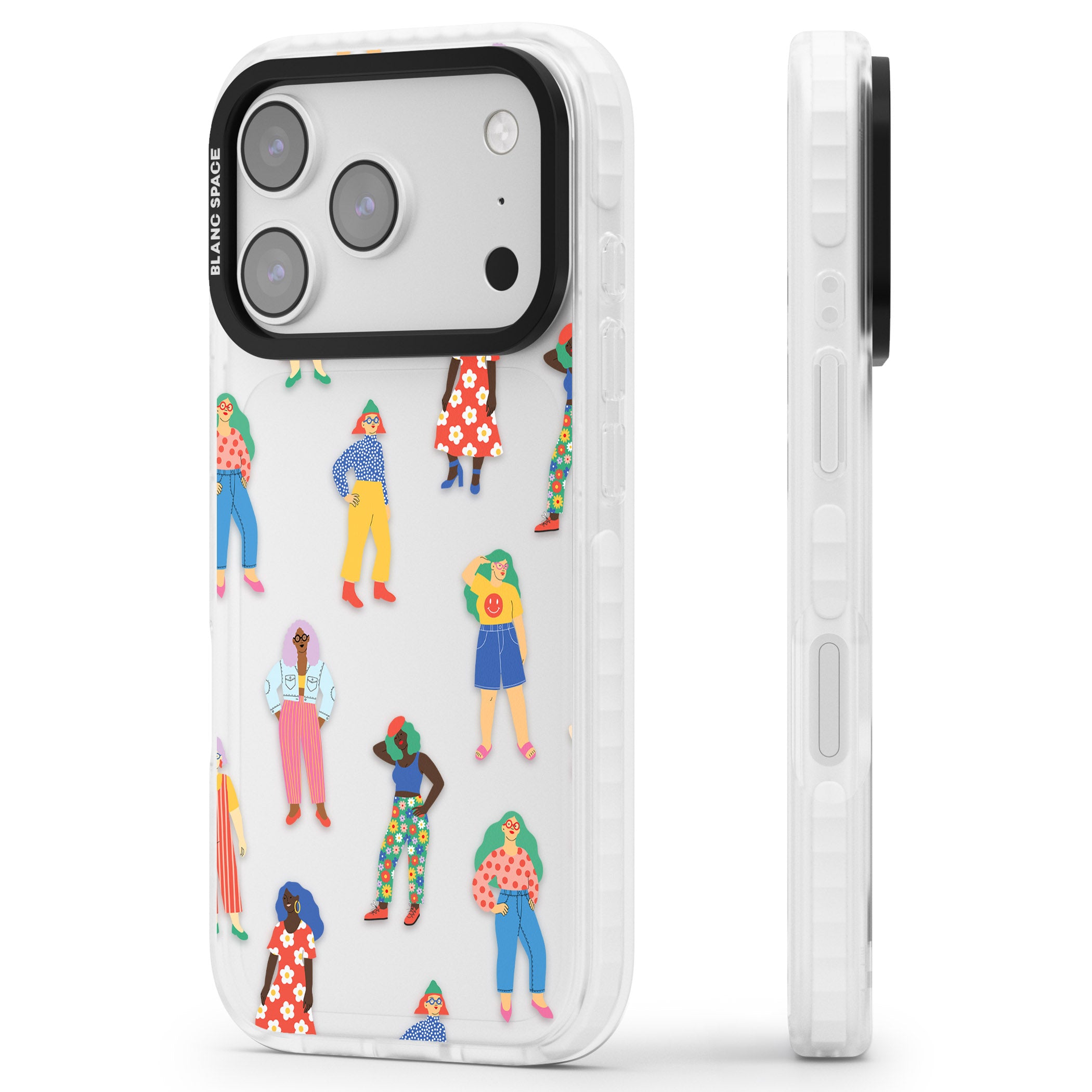 Girls Pattern iPhone 17 Pro Max Impact Clear Phone Case Side Profile