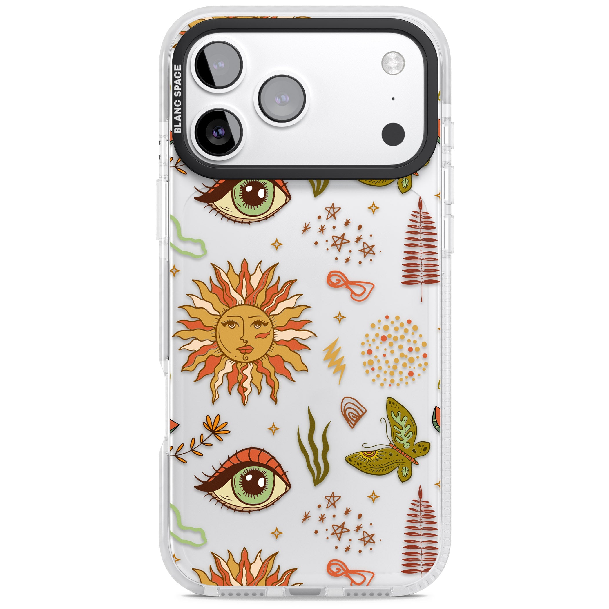 Boho Celestial Sun & Eye Pattern iPhone 17 Pro Max Impact Clear Phone Case