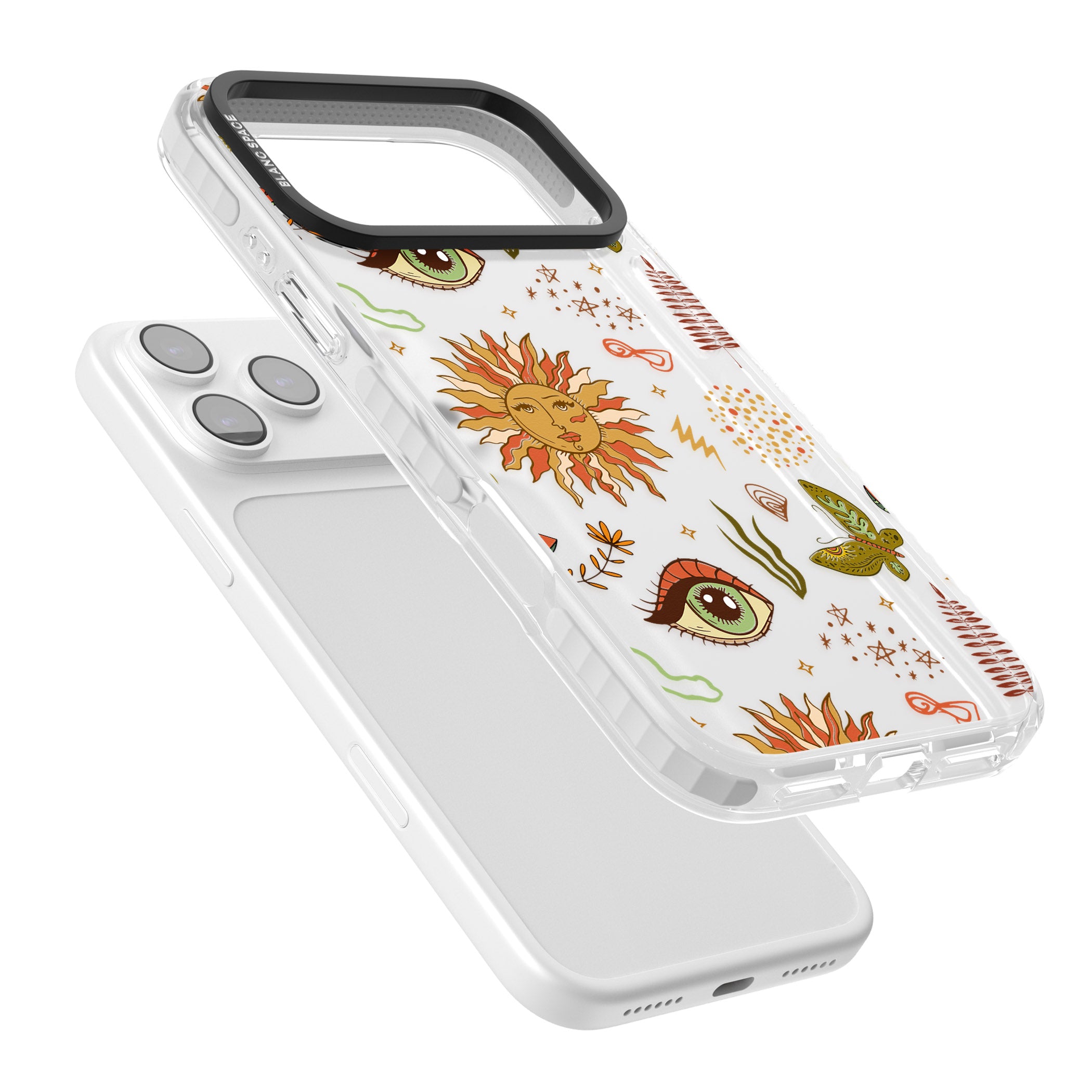 Boho Celestial Sun & Eye Pattern iPhone 17 Pro Max Impact Clear Phone Case Colours