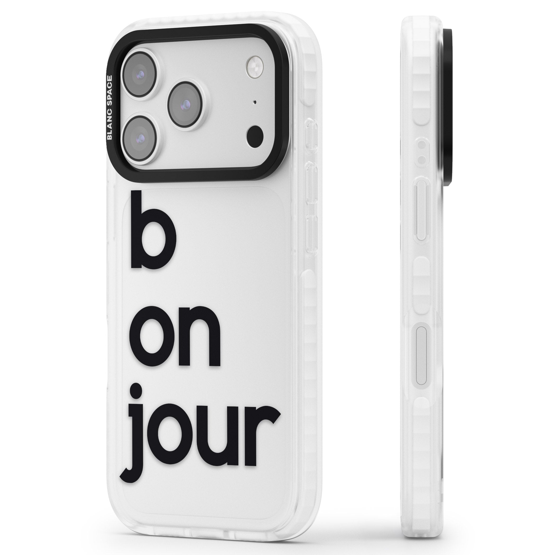 Bonjour iPhone 17 Pro Max Impact Clear Phone Case Side Profile