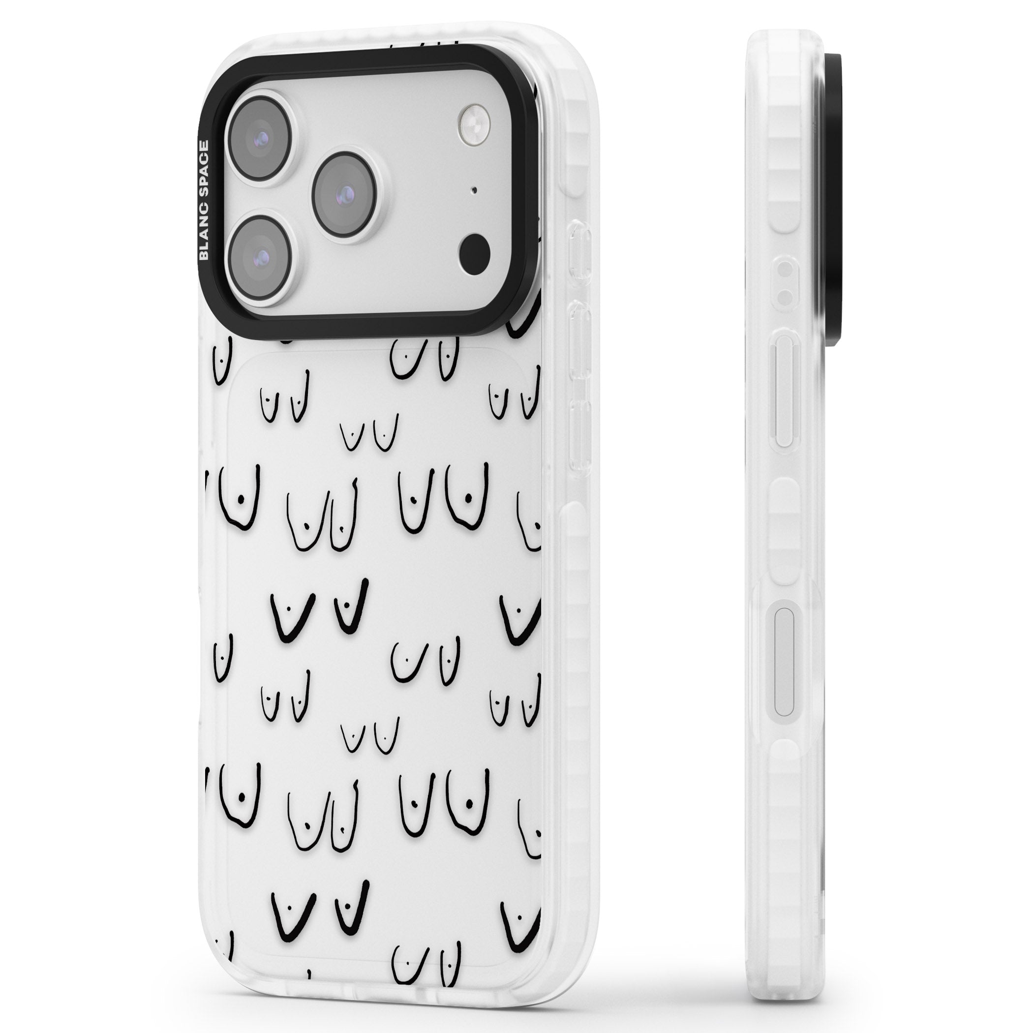 Boob Pattern (Black) iPhone 17 Pro Max Impact Clear Phone Case Side Profile