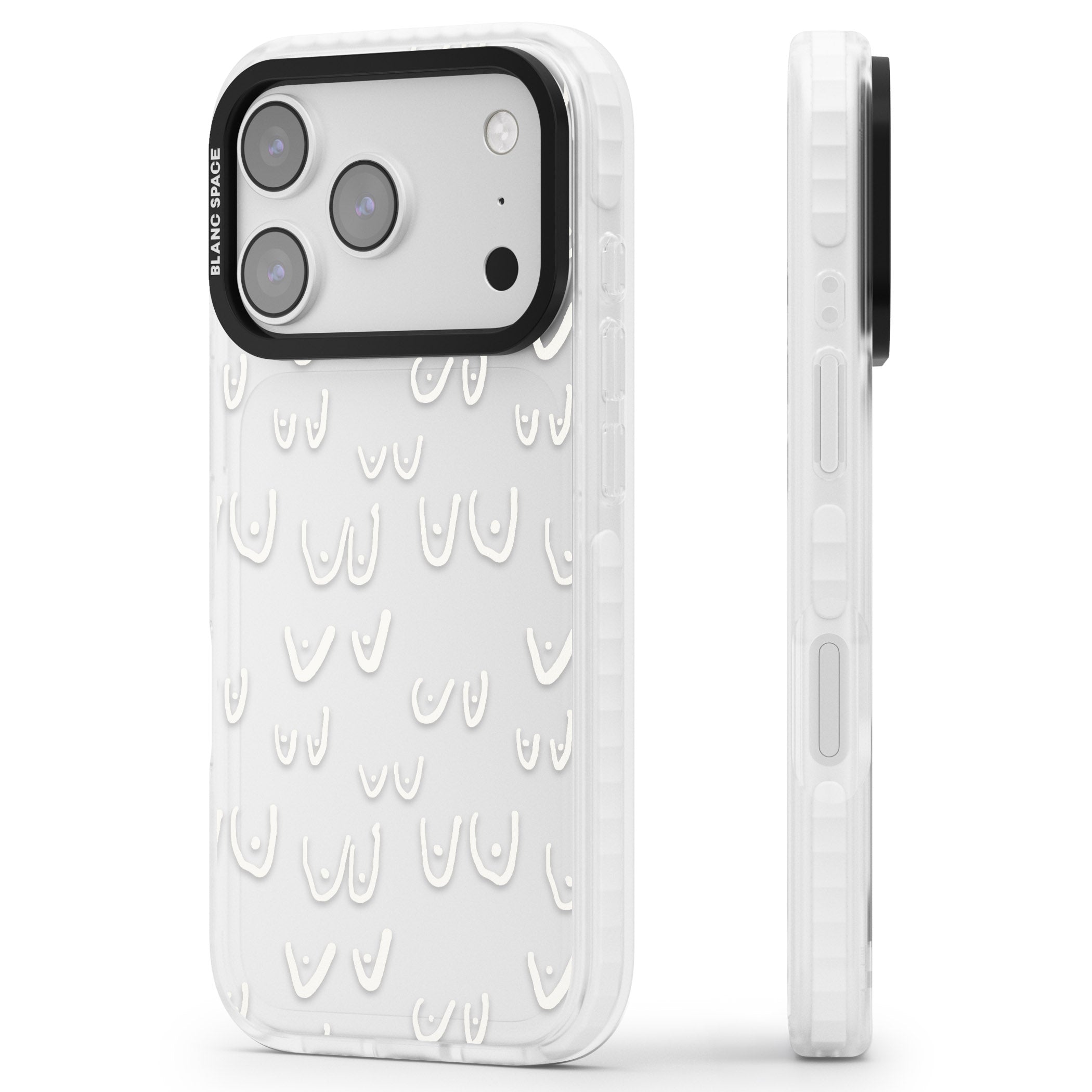 Boob Pattern (White) iPhone 17 Pro Max Impact Clear Phone Case Side Profile