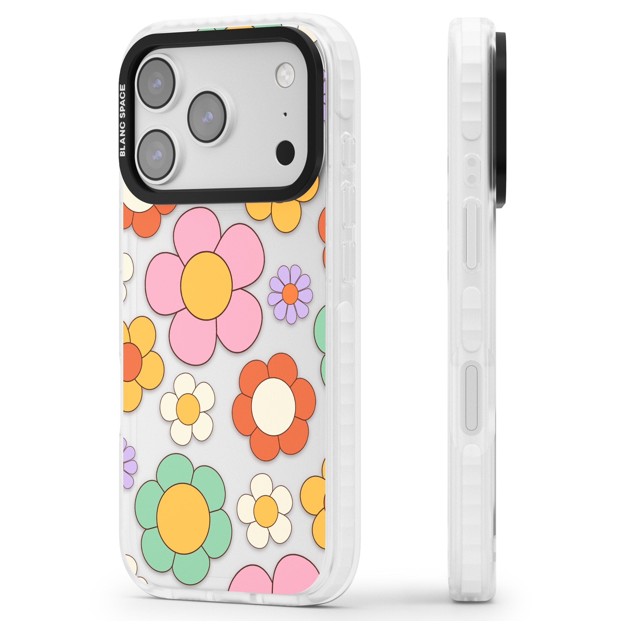 Groovy Blossoms iPhone 17 Pro Max Impact Clear Phone Case Side Profile