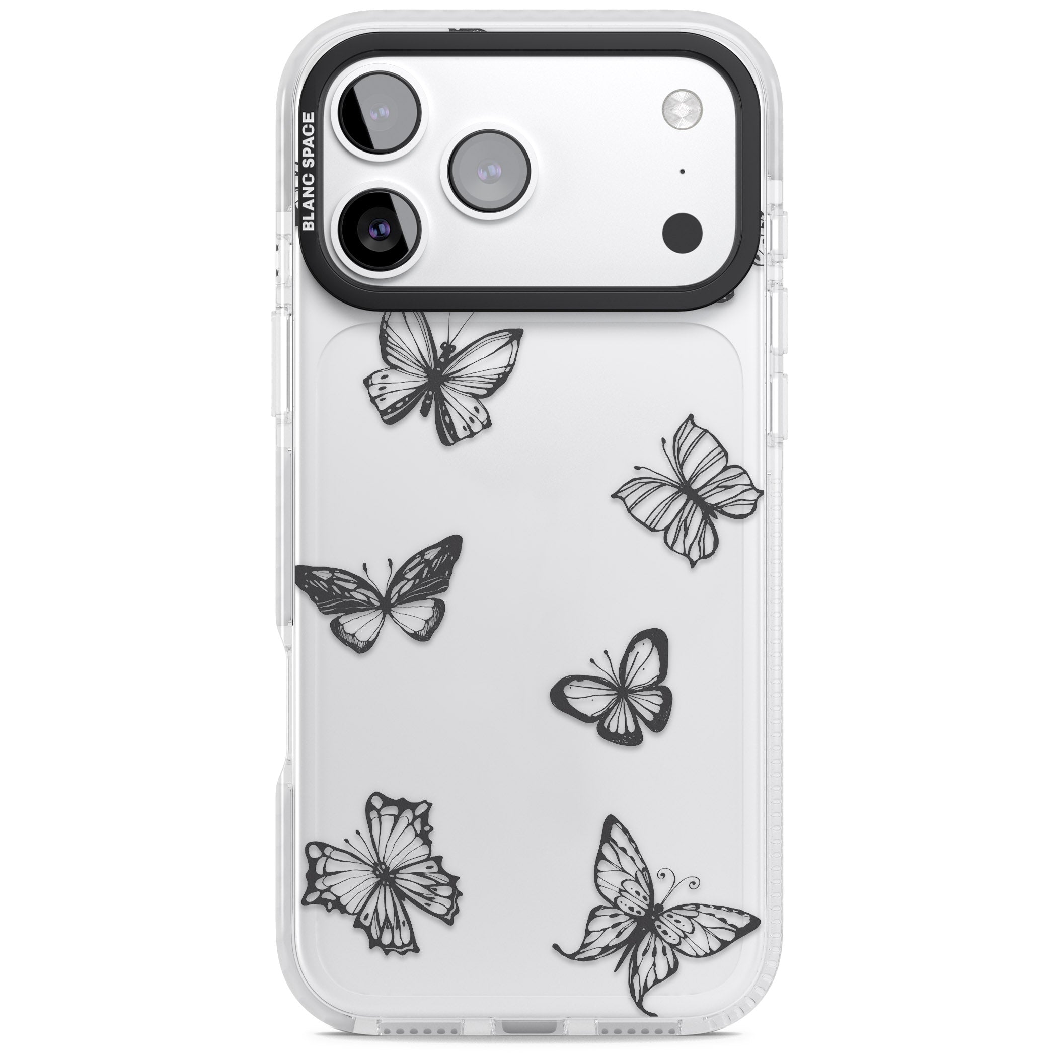 Grey Butterfly Line Pattern iPhone 17 Pro Max Impact Clear Phone Case