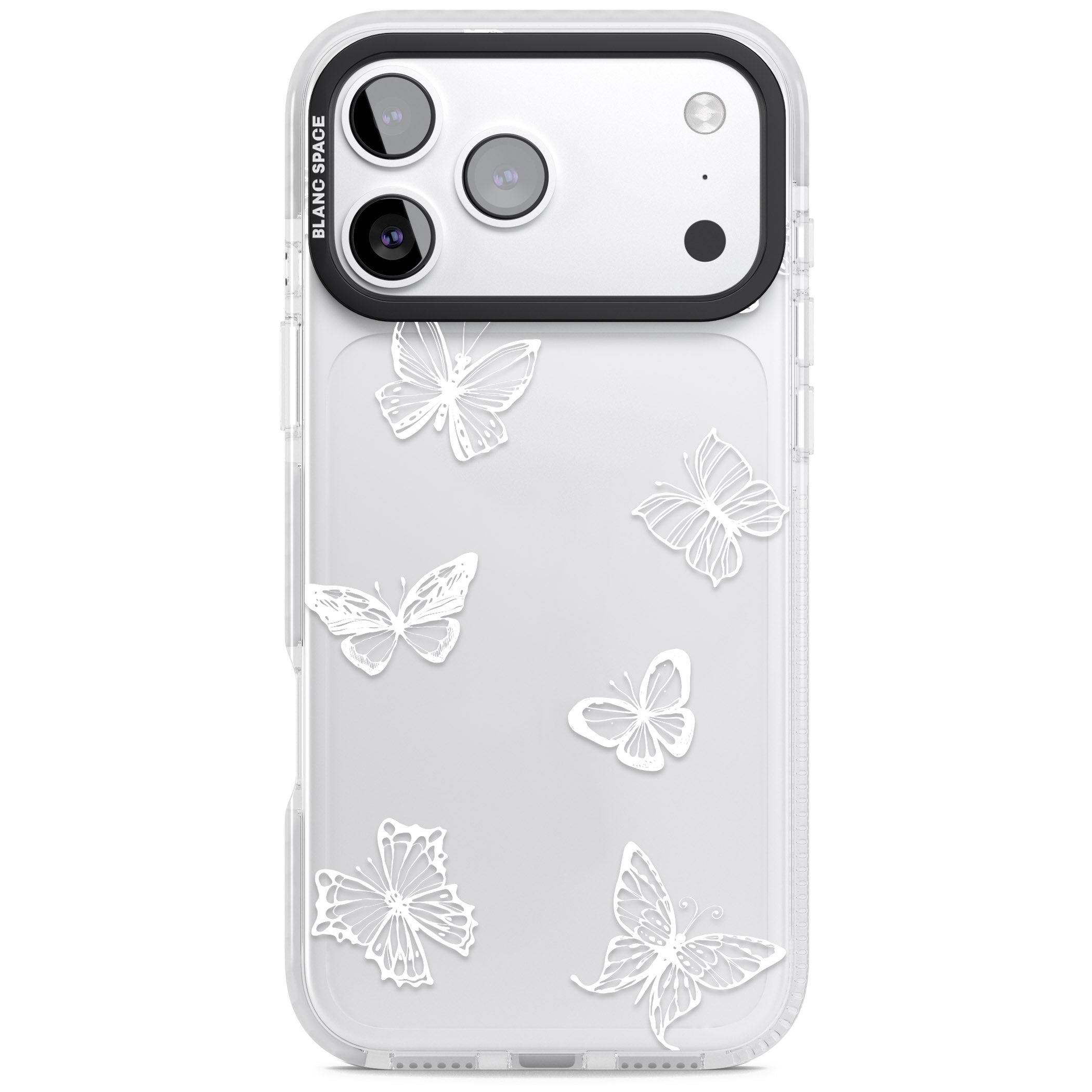 White Butterfly Line Pattern iPhone 17 Pro Max Impact Clear Phone Case