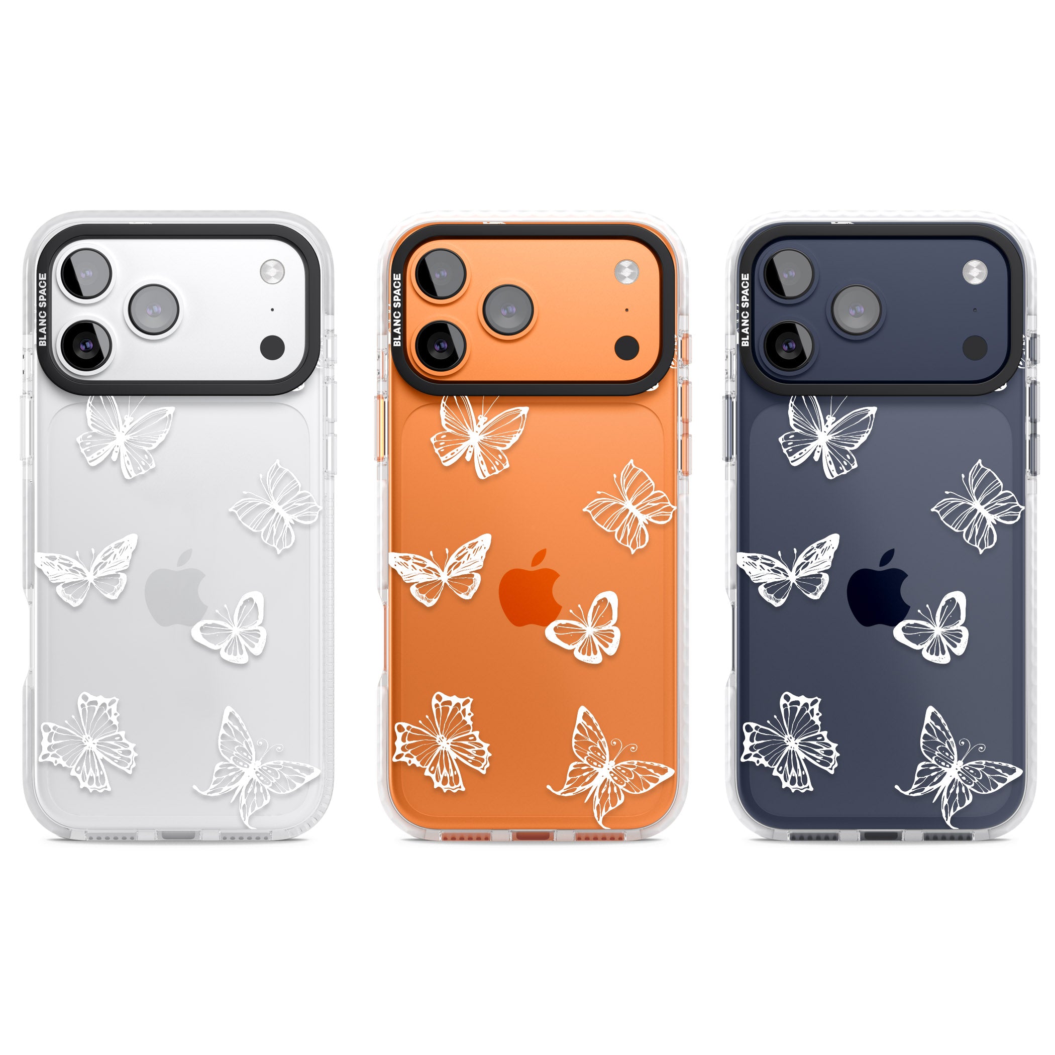 White Butterfly Line Pattern iPhone 17 Pro Impact Clear Phone Case APT Impact Protection