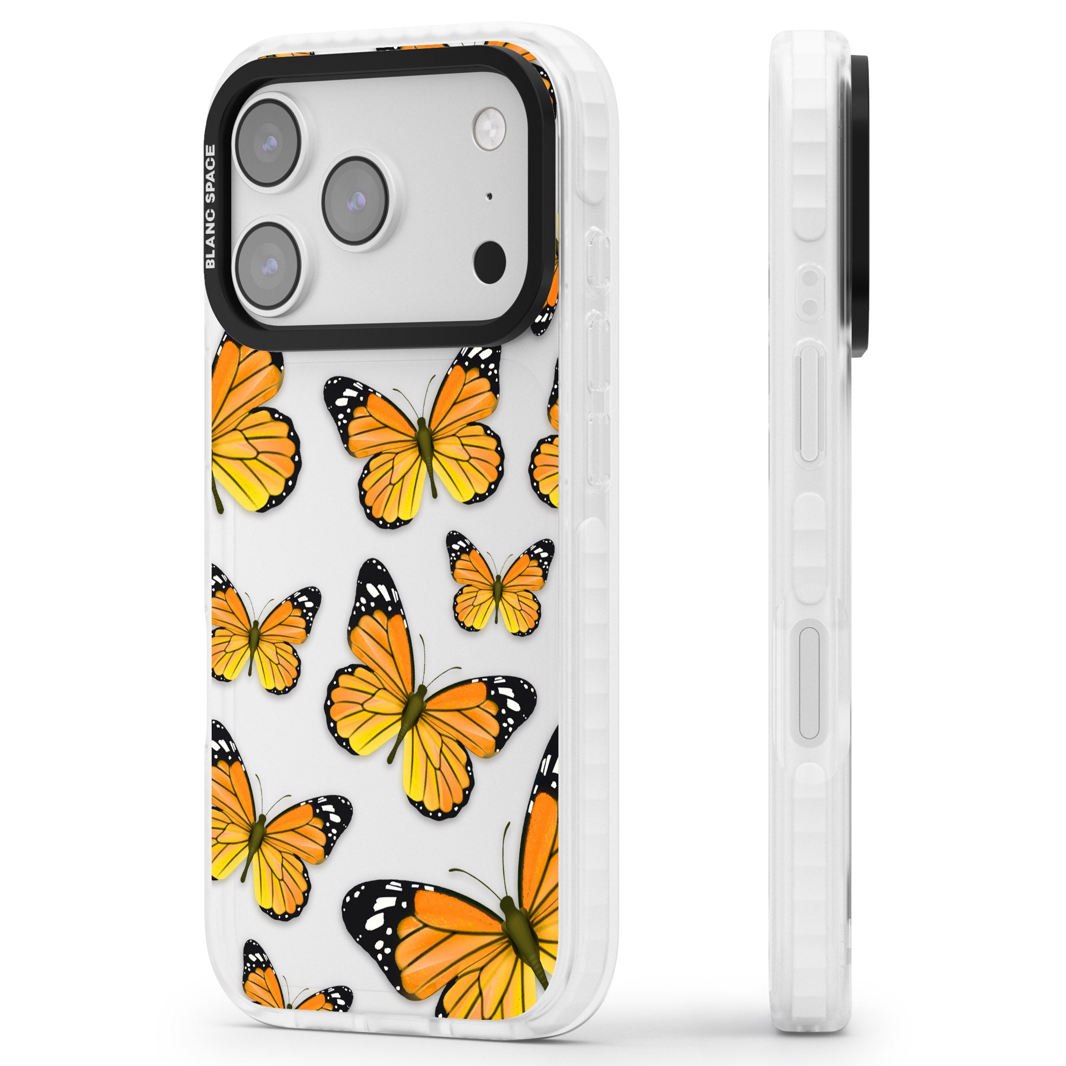 Sun Yellow Butterflies iPhone 17 Pro Max Impact Clear Phone Case Side Profile
