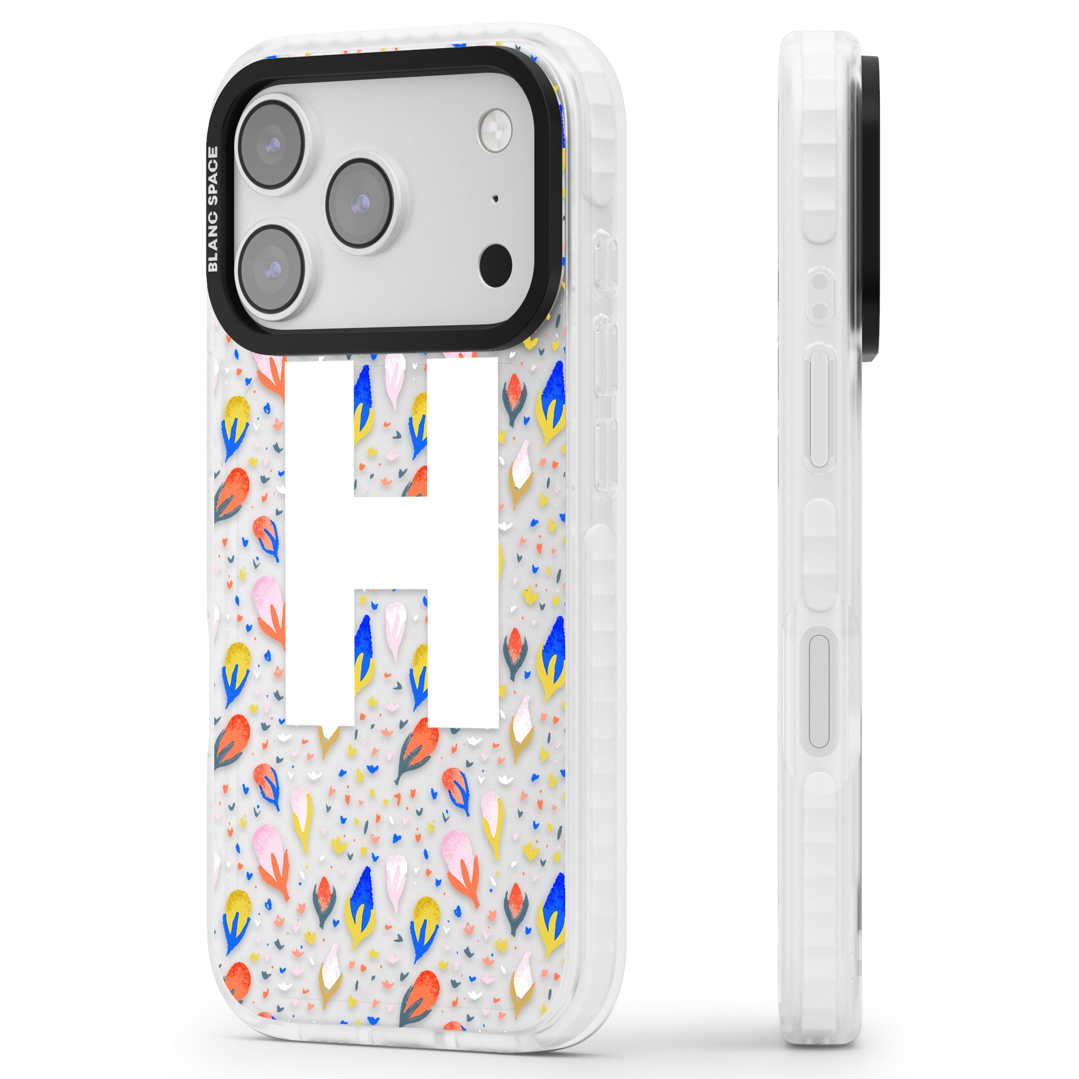 Personalised Abstract Floral Initial iPhone 17 Pro Max Impact Clear Phone Case Side Profile