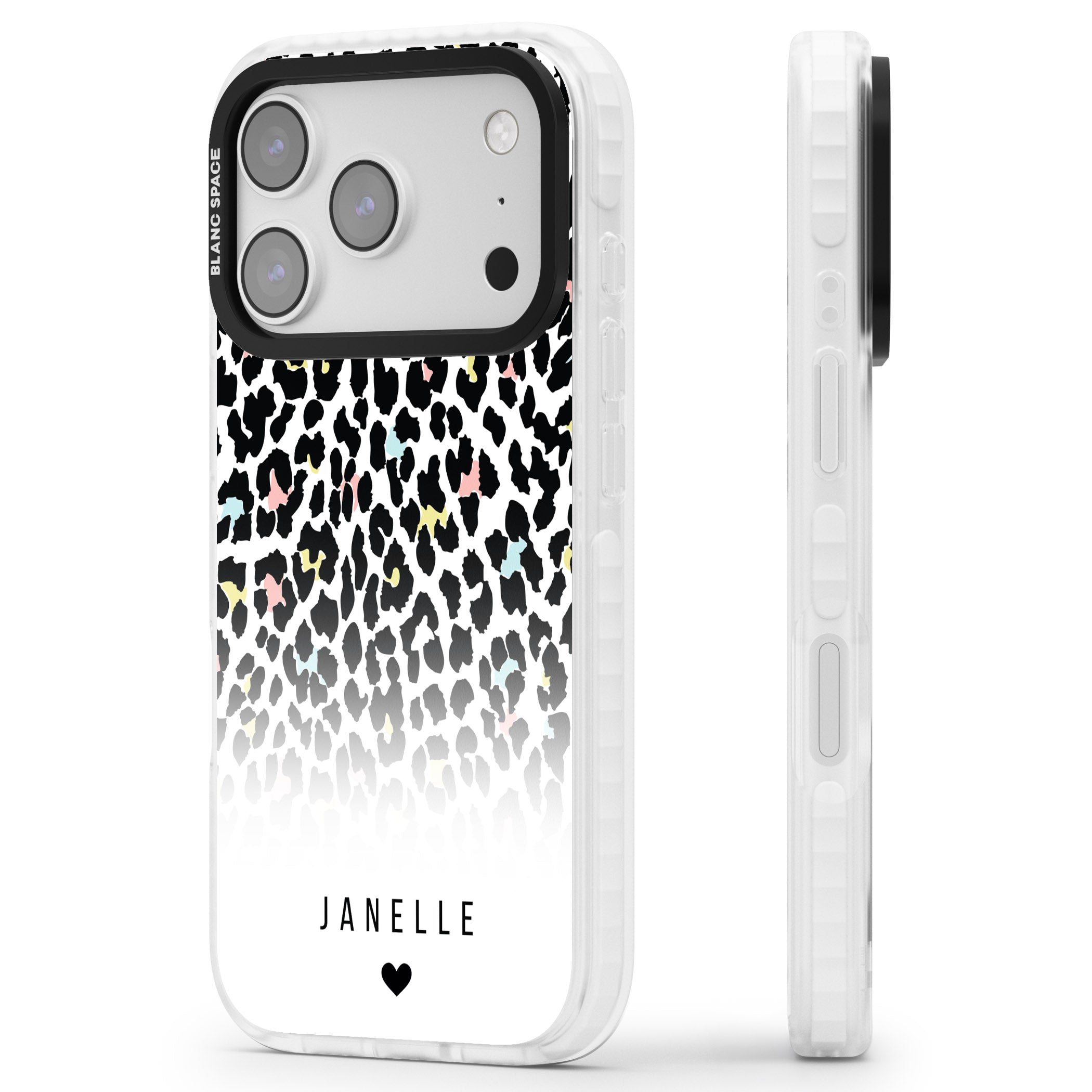Personalised Pastel Leopard iPhone 17 Pro Max Impact Clear Phone Case Side Profile
