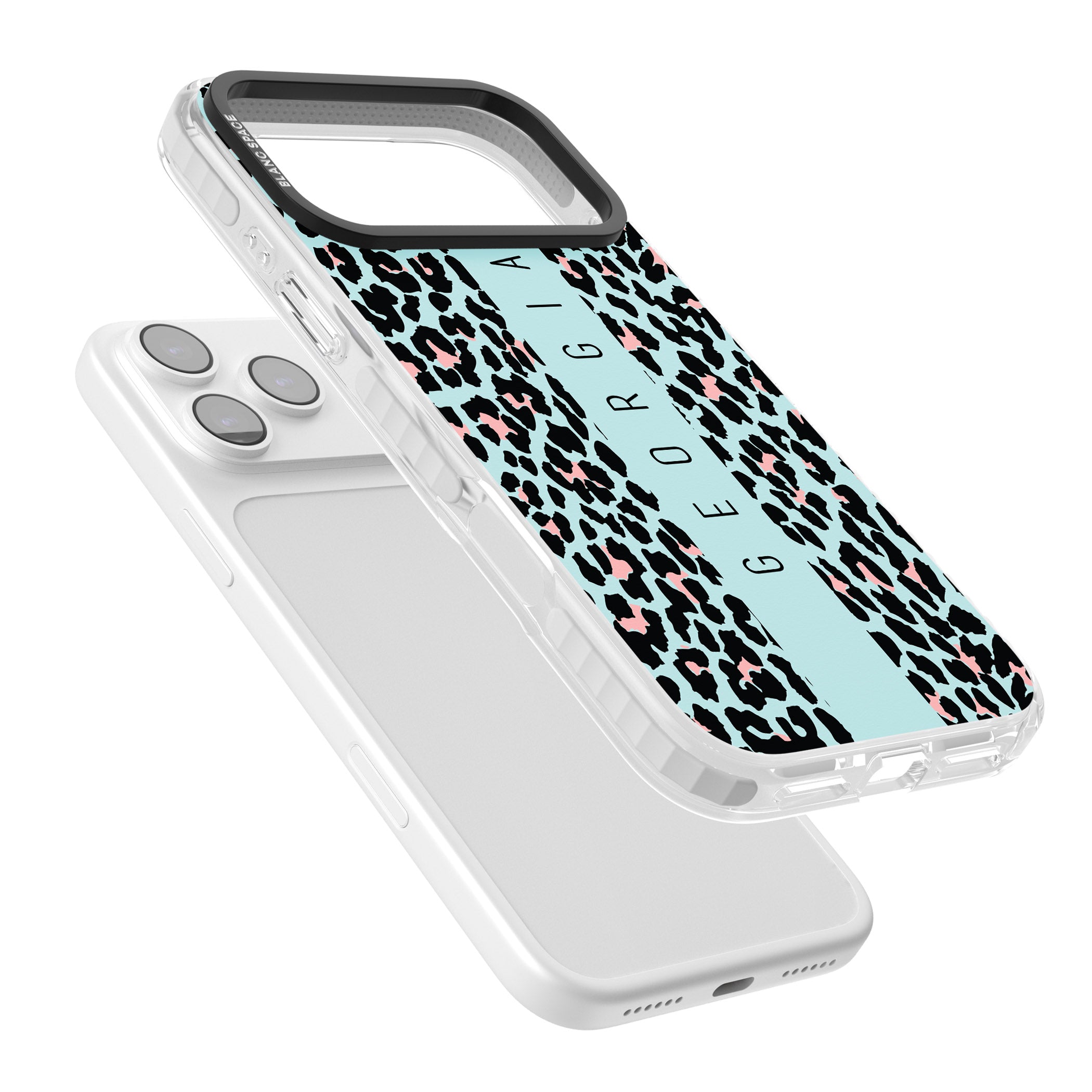 Personalised Blue Leopard iPhone 17 Pro Max Impact Clear Phone Case Colours