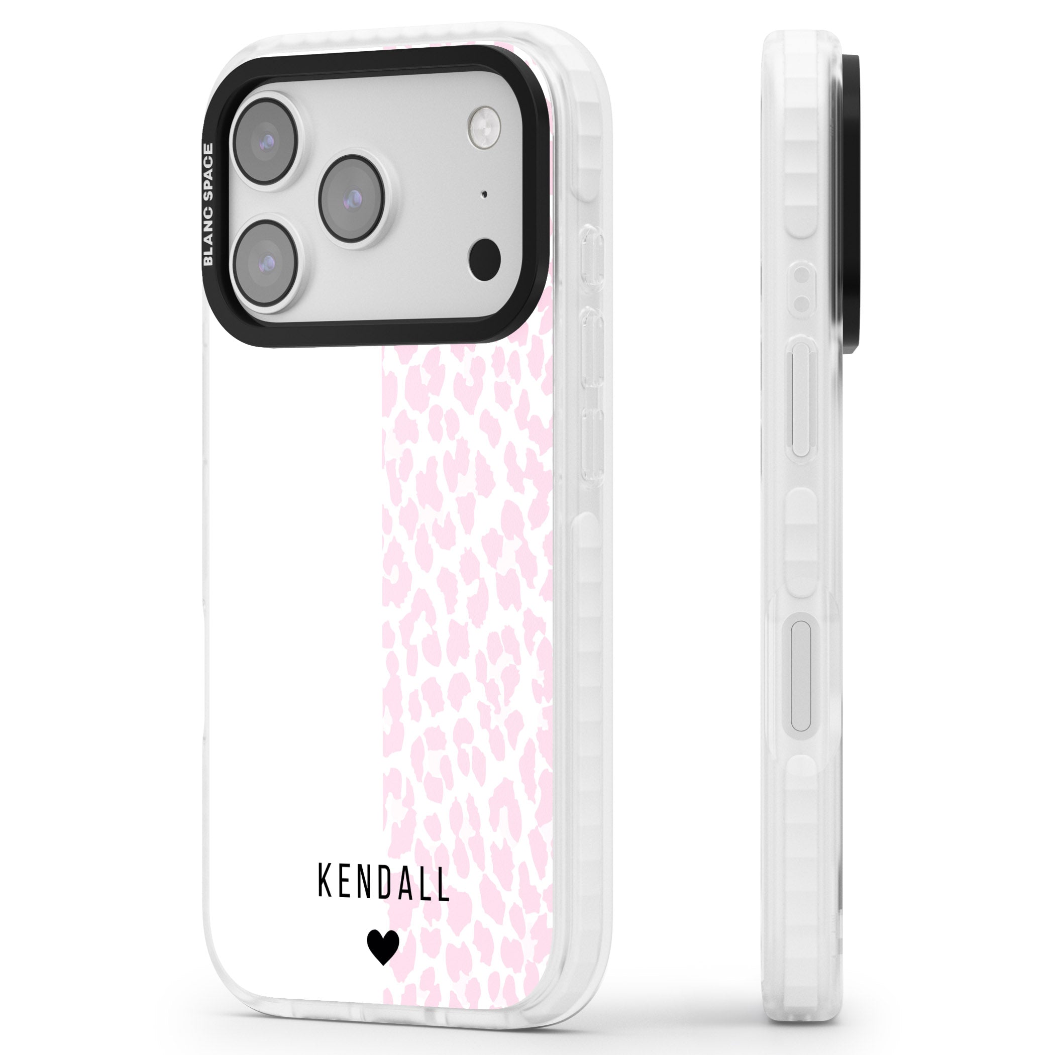 Personalised Pink Leopard iPhone 17 Pro Max Impact Clear Phone Case Side Profile