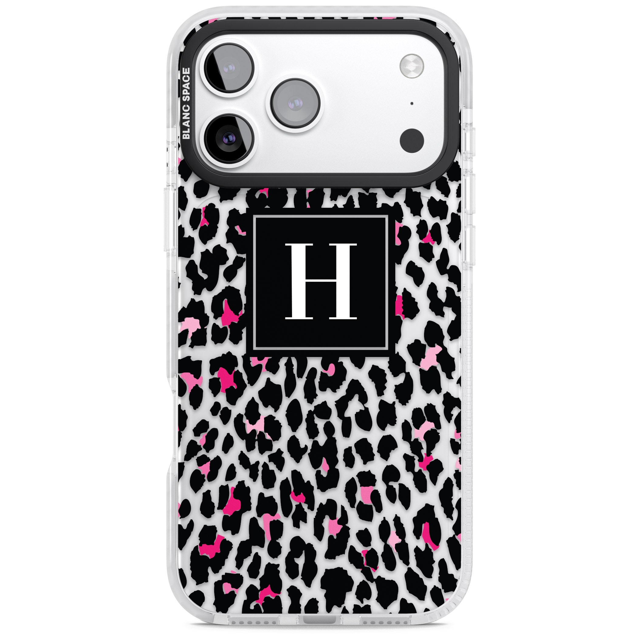 Personalised Clear Pink Leopard Monogram iPhone 17 Pro Max Impact Clear Phone Case