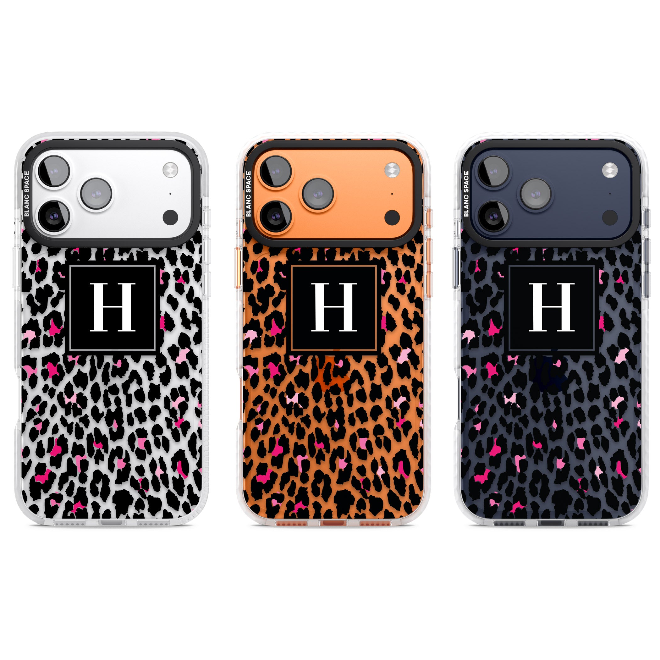 Personalised Clear Pink Leopard Monogram iPhone 17 Pro Impact Clear Phone Case APT Impact Protection