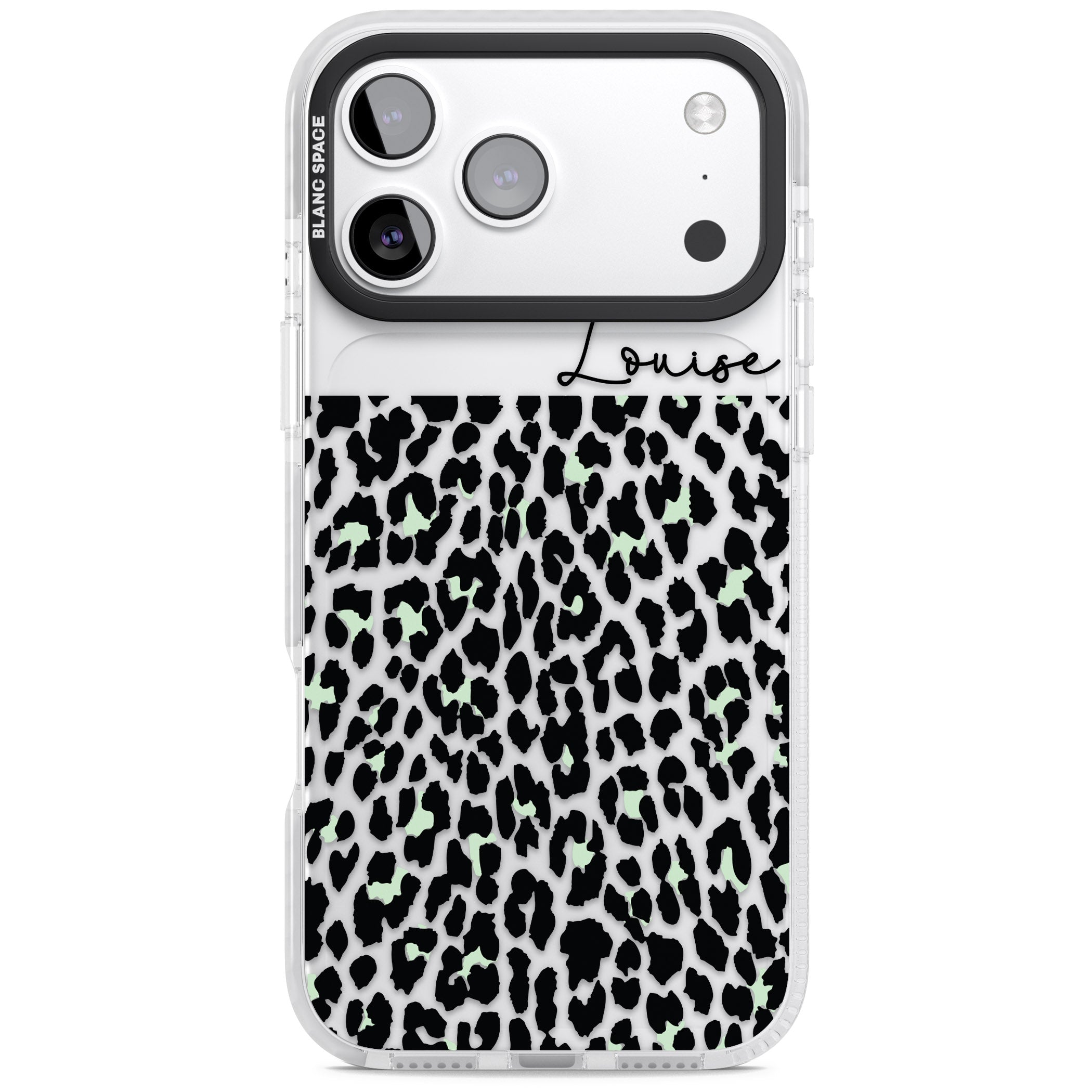 Personalised Seafoam Leopard iPhone 17 Pro Max Impact Clear Phone Case