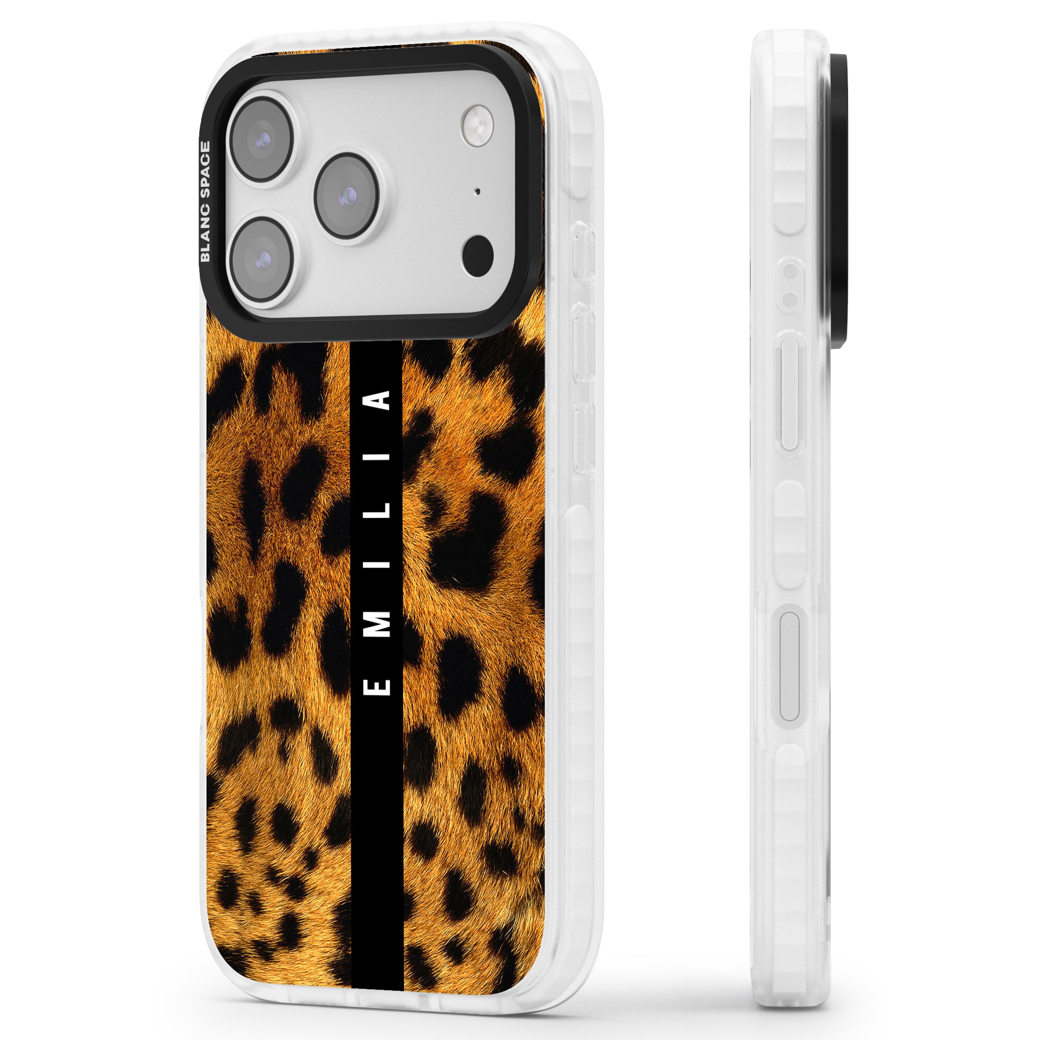 Personalised Leopard Print iPhone 17 Pro Max Impact Clear Phone Case Side Profile