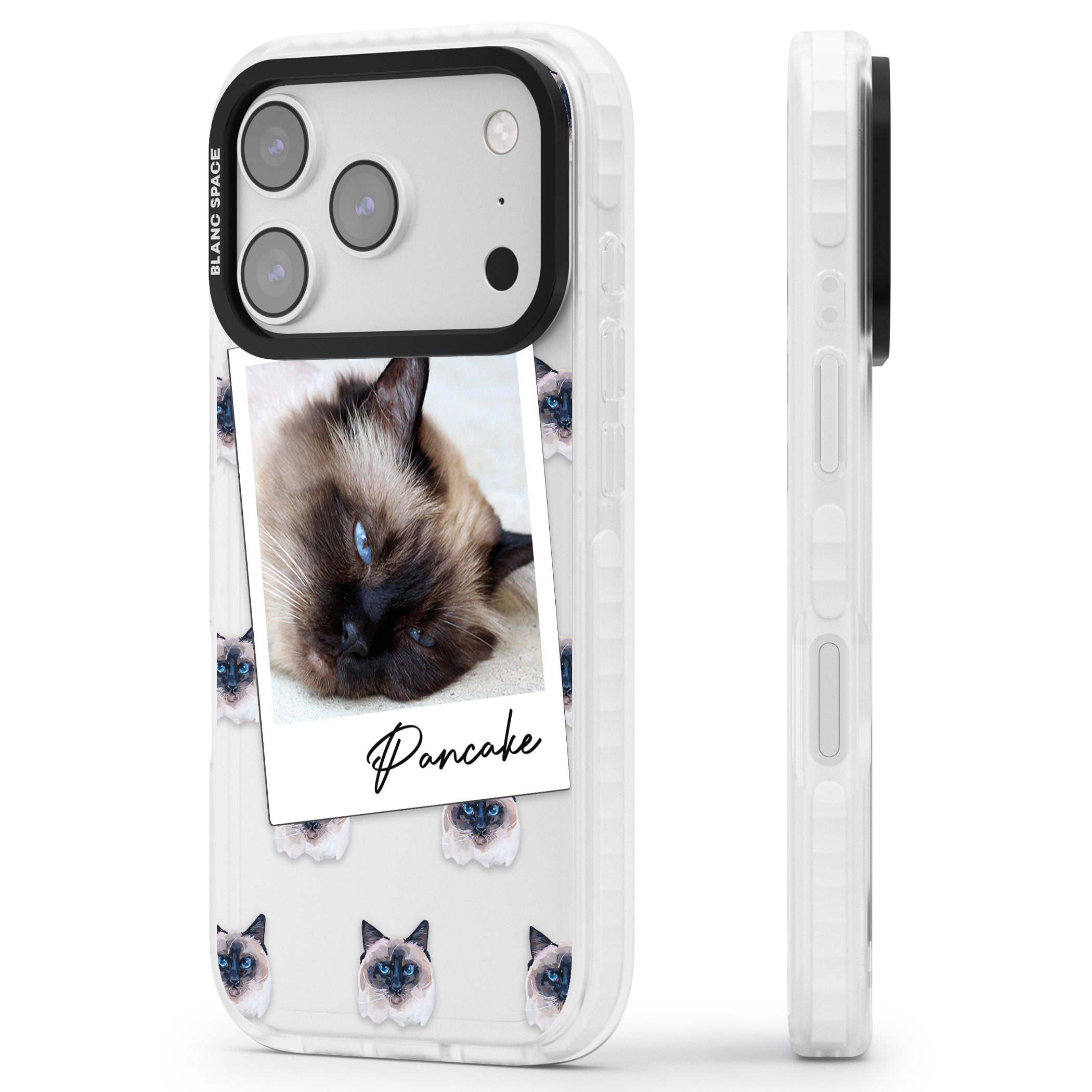 Personalised Burmese Cat Photo iPhone 17 Pro Max Impact Clear Phone Case Side Profile