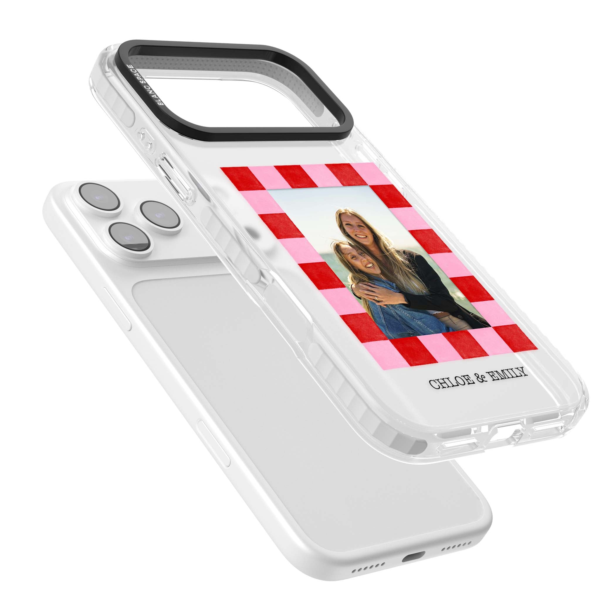 Bubblegum Check Photo for her iPhone case | Black Impact case for iPhone 17 Pro, iPhone 17 Pro Max