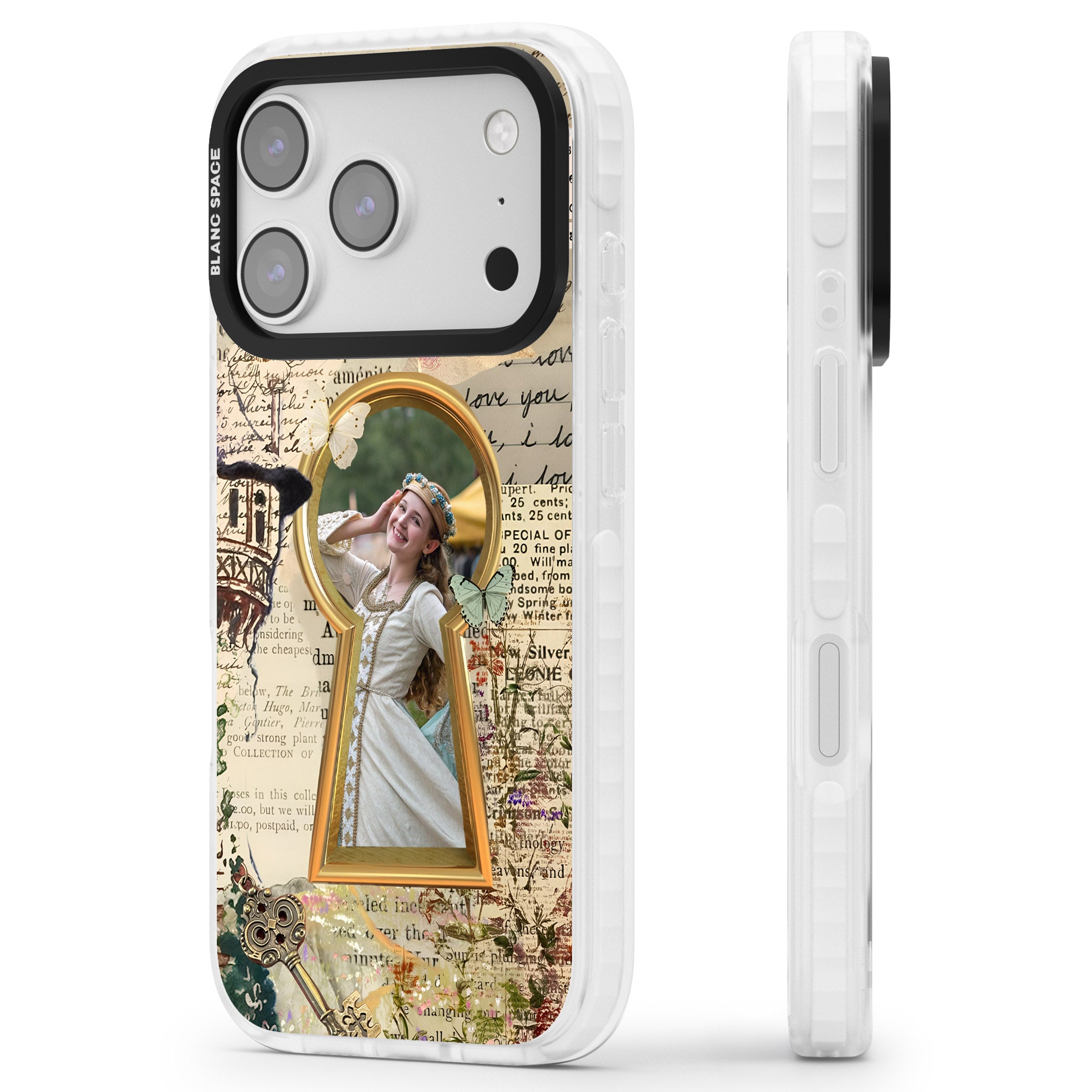 Personalised Bookpage Keyhole Frame iPhone 17 Pro Max Impact Clear Phone Case Side Profile