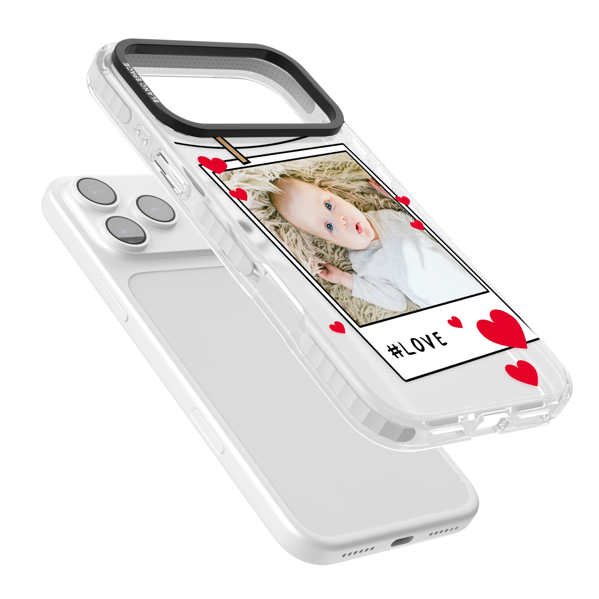 Personalised Paperclip & Hearts Instant Camera Photo iPhone 17 Pro Max Impact Clear Phone Case Colours