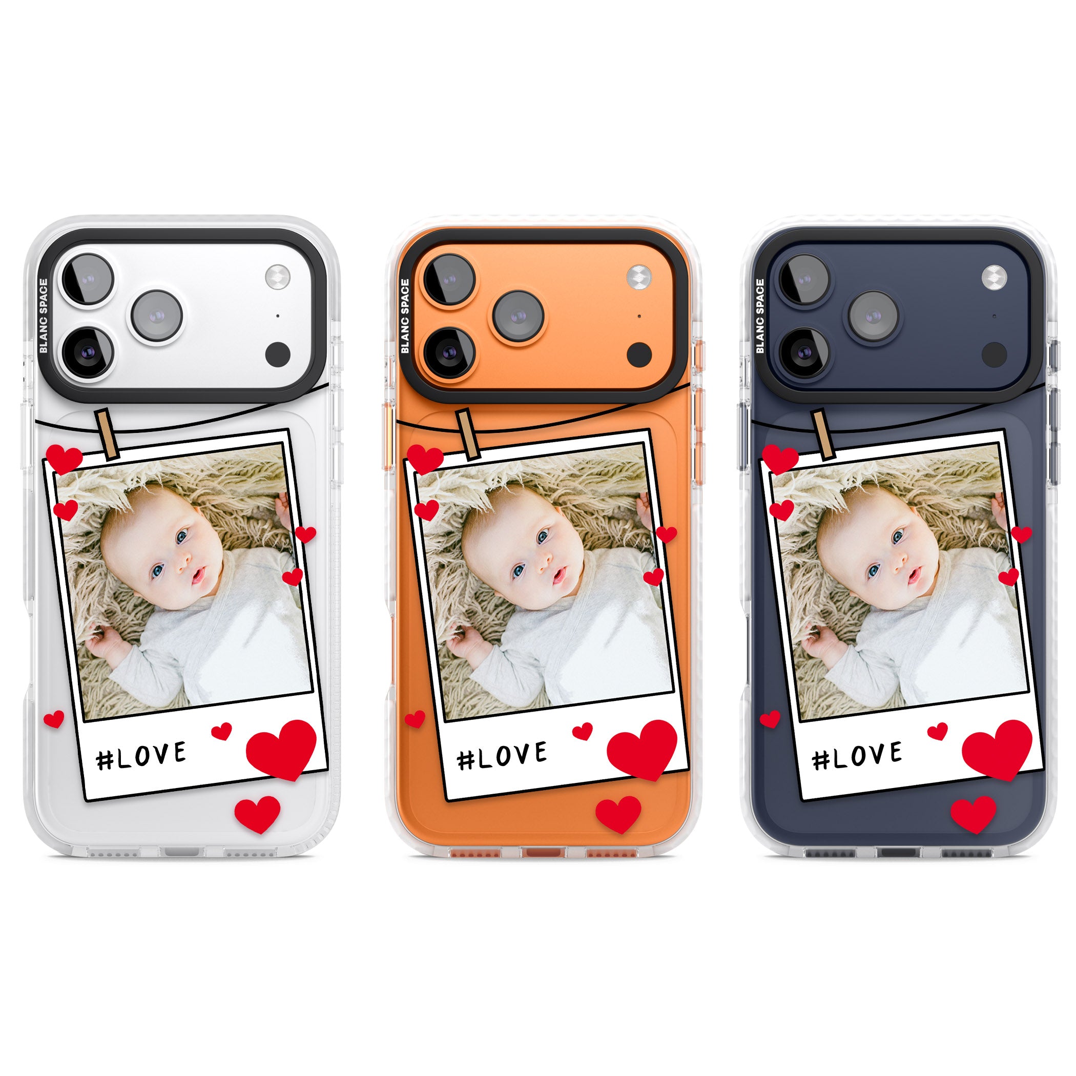 Personalised Paperclip & Hearts Instant Camera Photo iPhone 17 Pro Impact Clear Phone Case APT Impact Protection