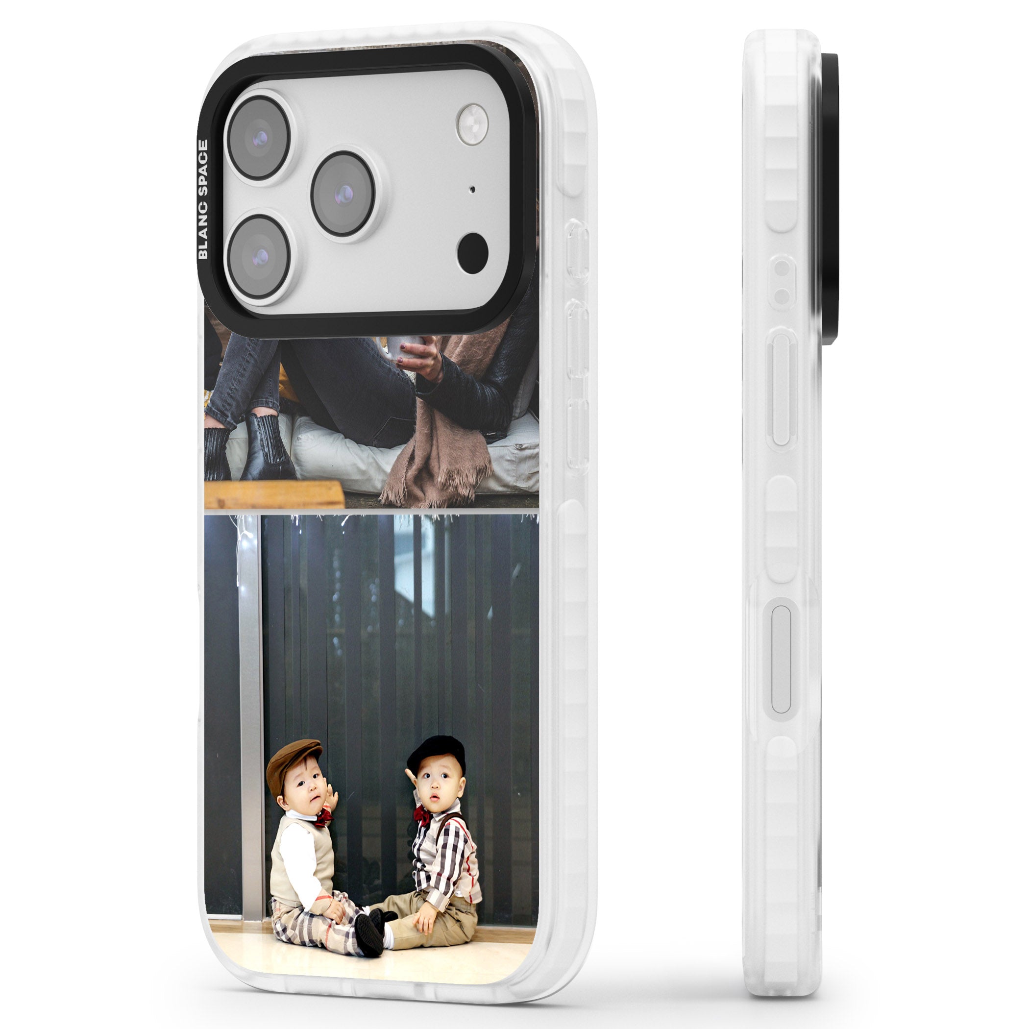Personalised 2 Photo Grid iPhone 17 Pro Max Impact Clear Phone Case Side Profile