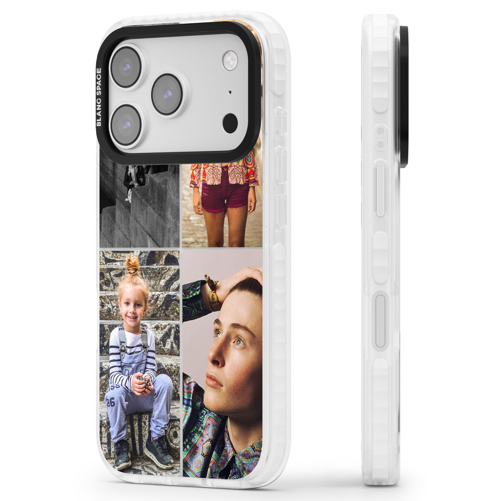 Personalised 4 Photo Grid iPhone 17 Pro Max Impact Clear Phone Case Side Profile