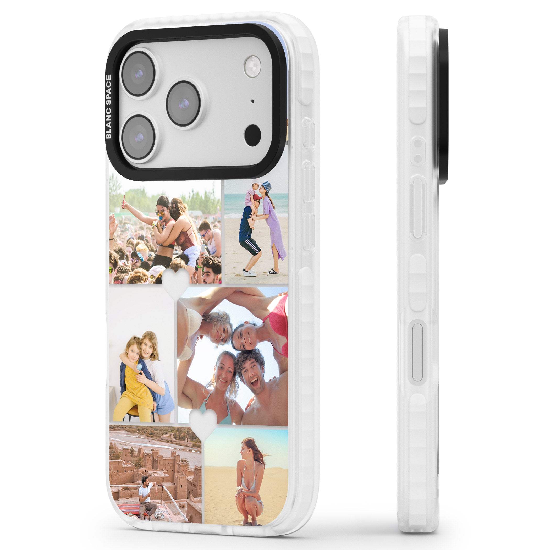 Personalised Heart Photo Grid iPhone 17 Pro Max Impact Clear Phone Case Side Profile