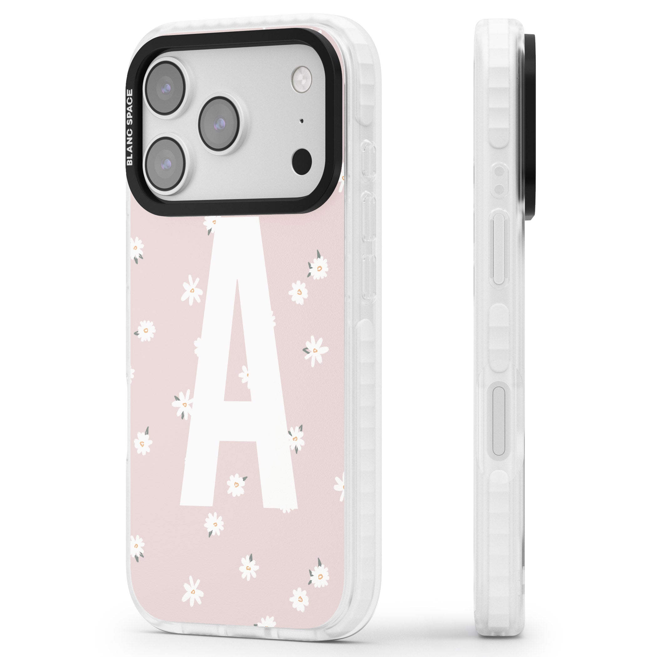 Personalised Pink Daisy Initial iPhone 17 Pro Max Impact Clear Phone Case Side Profile