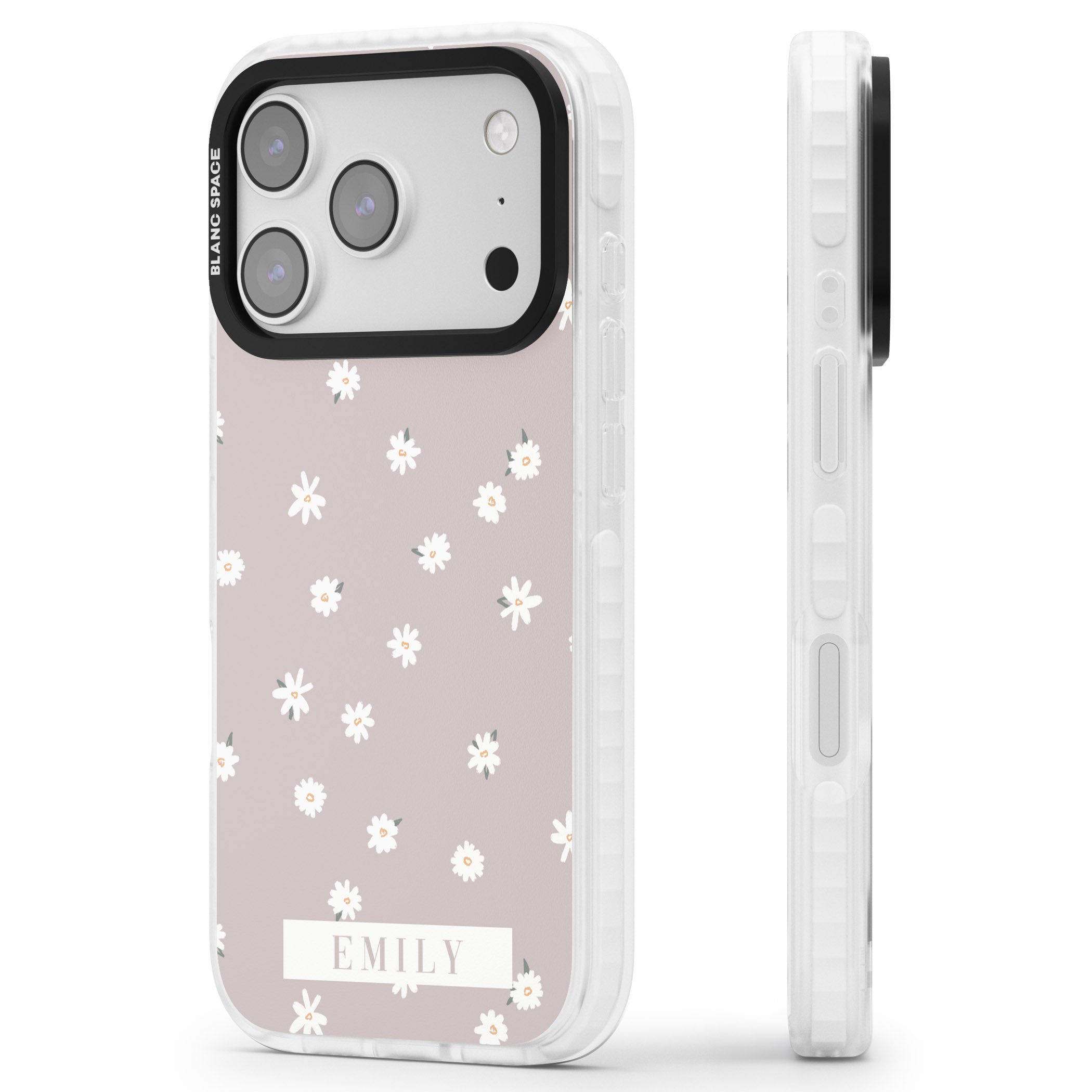 Personalised Dusty Daisy iPhone 17 Pro Max Impact Clear Phone Case Side Profile