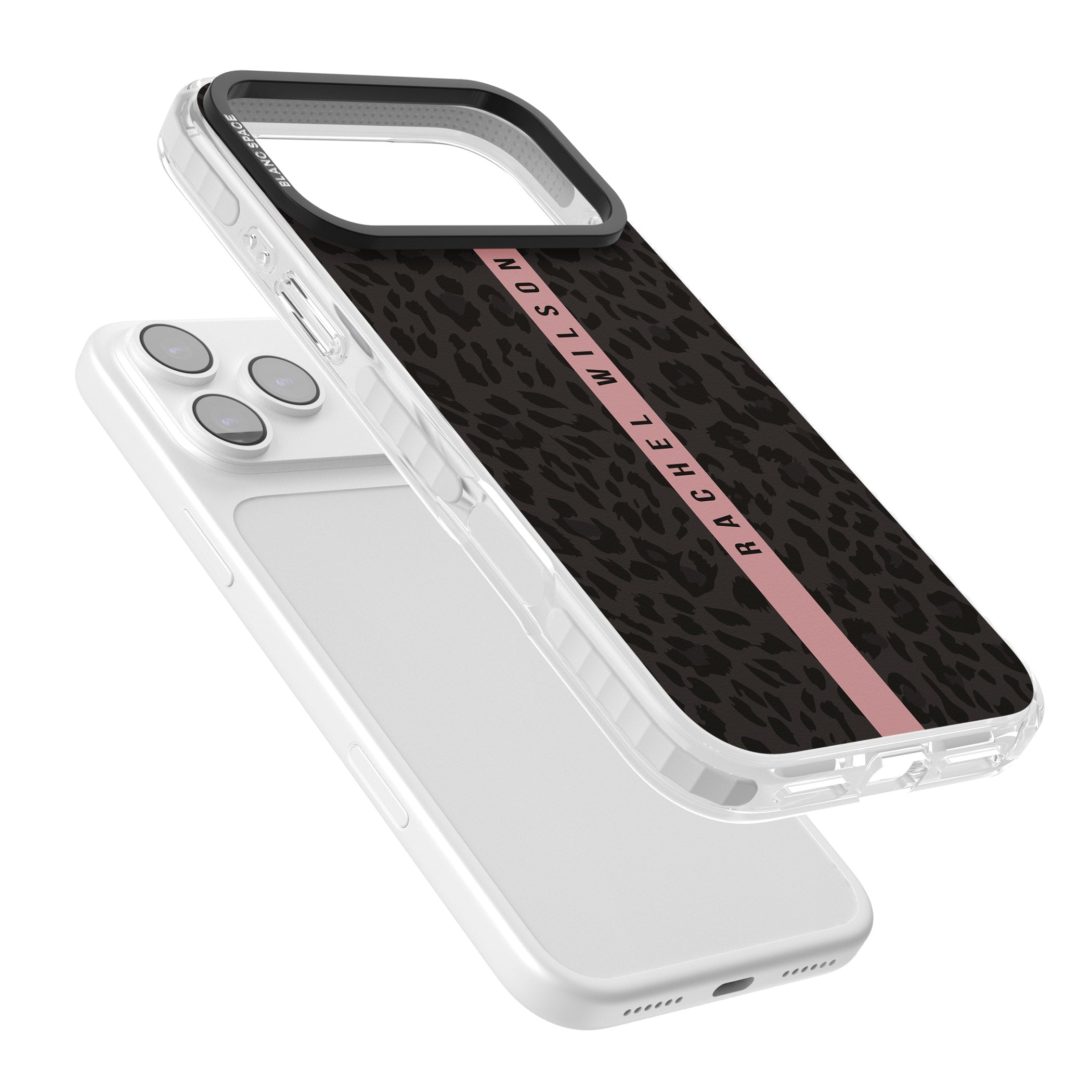 Personalised Pink Stripe Leopard iPhone 17 Pro Max Impact Clear Phone Case Colours