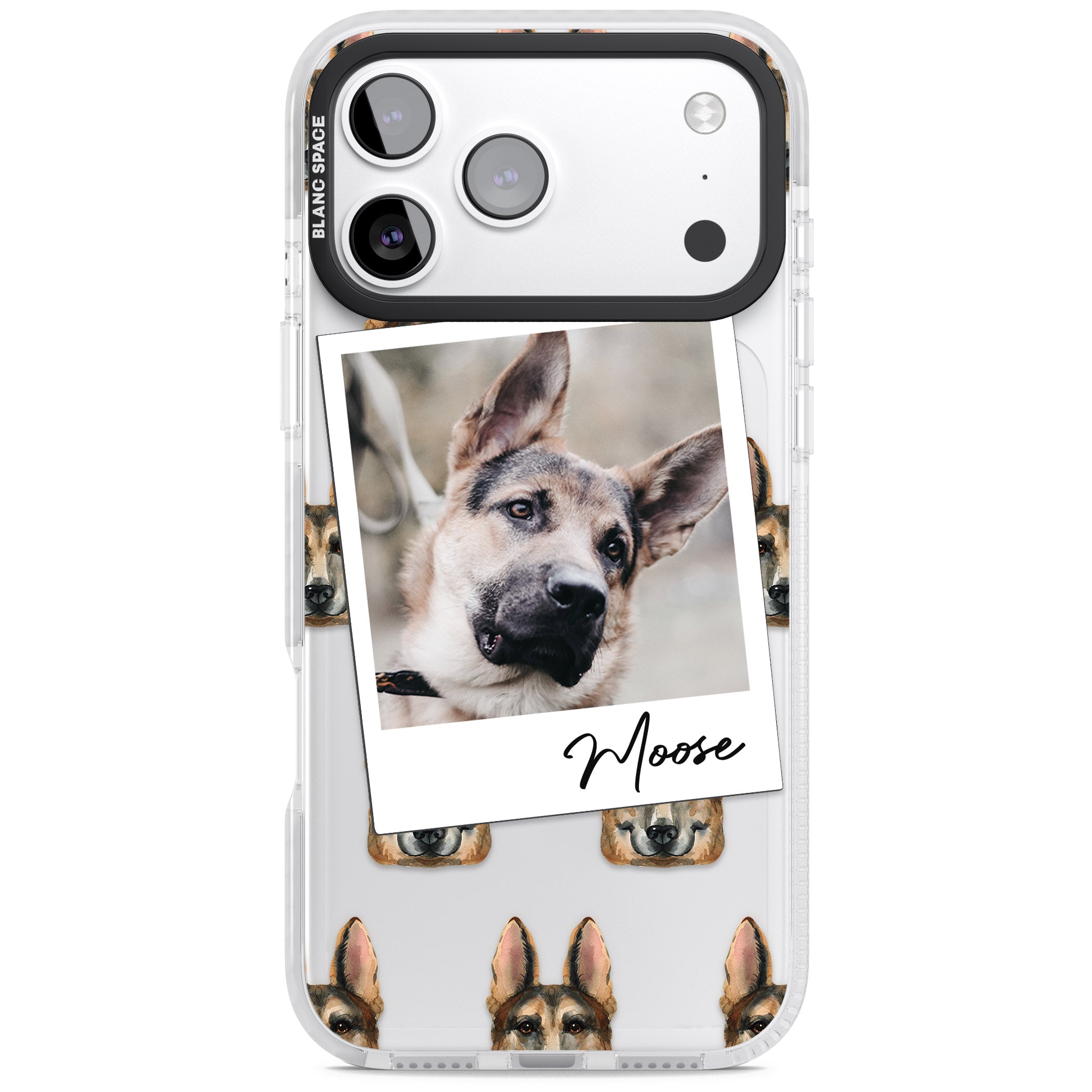 Personalised German Shepherd Instant Camera Photo iPhone 17 Pro Max Impact Clear Phone Case