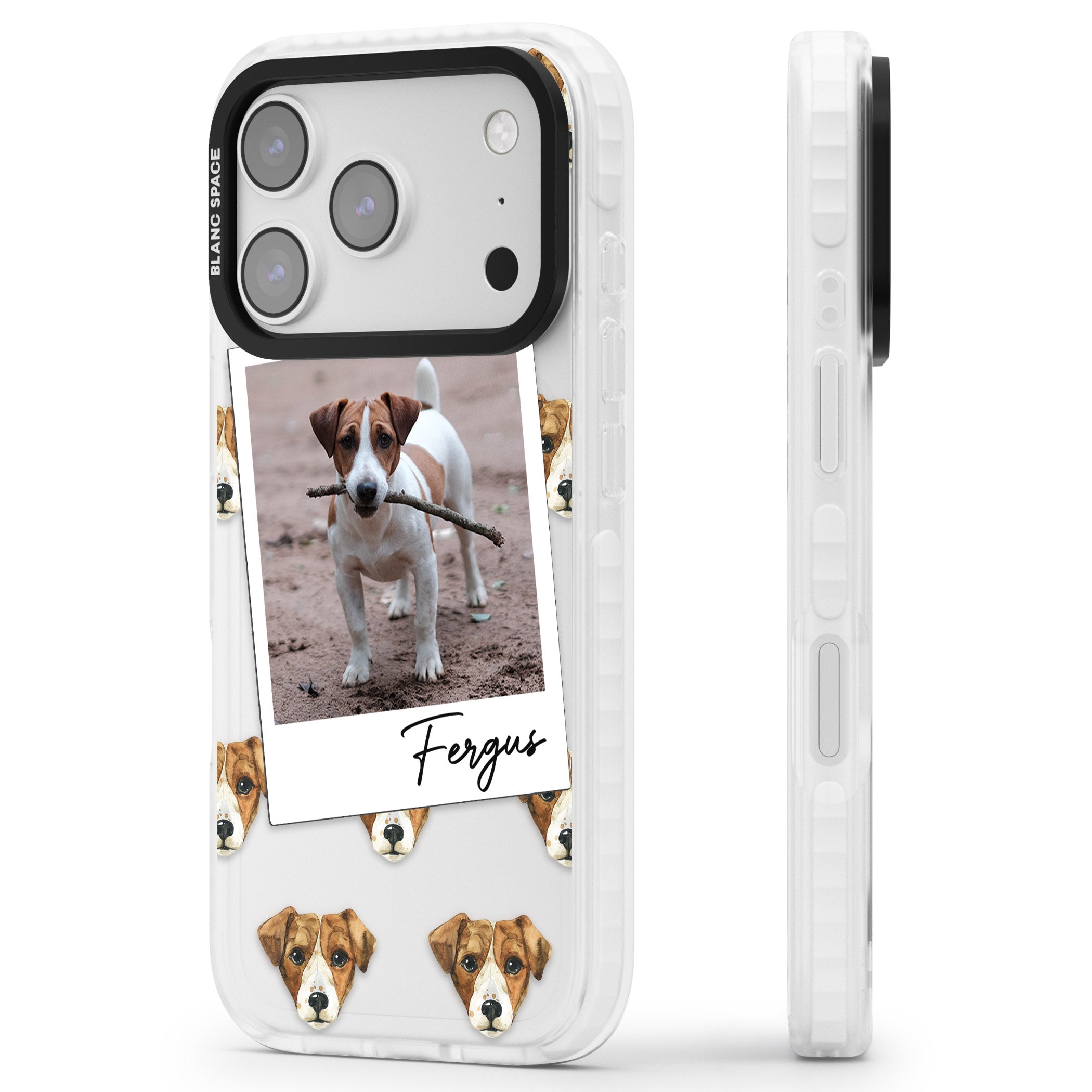 Personalised Jack Russell Instant Camera Photo iPhone 17 Pro Max Impact Clear Phone Case Side Profile