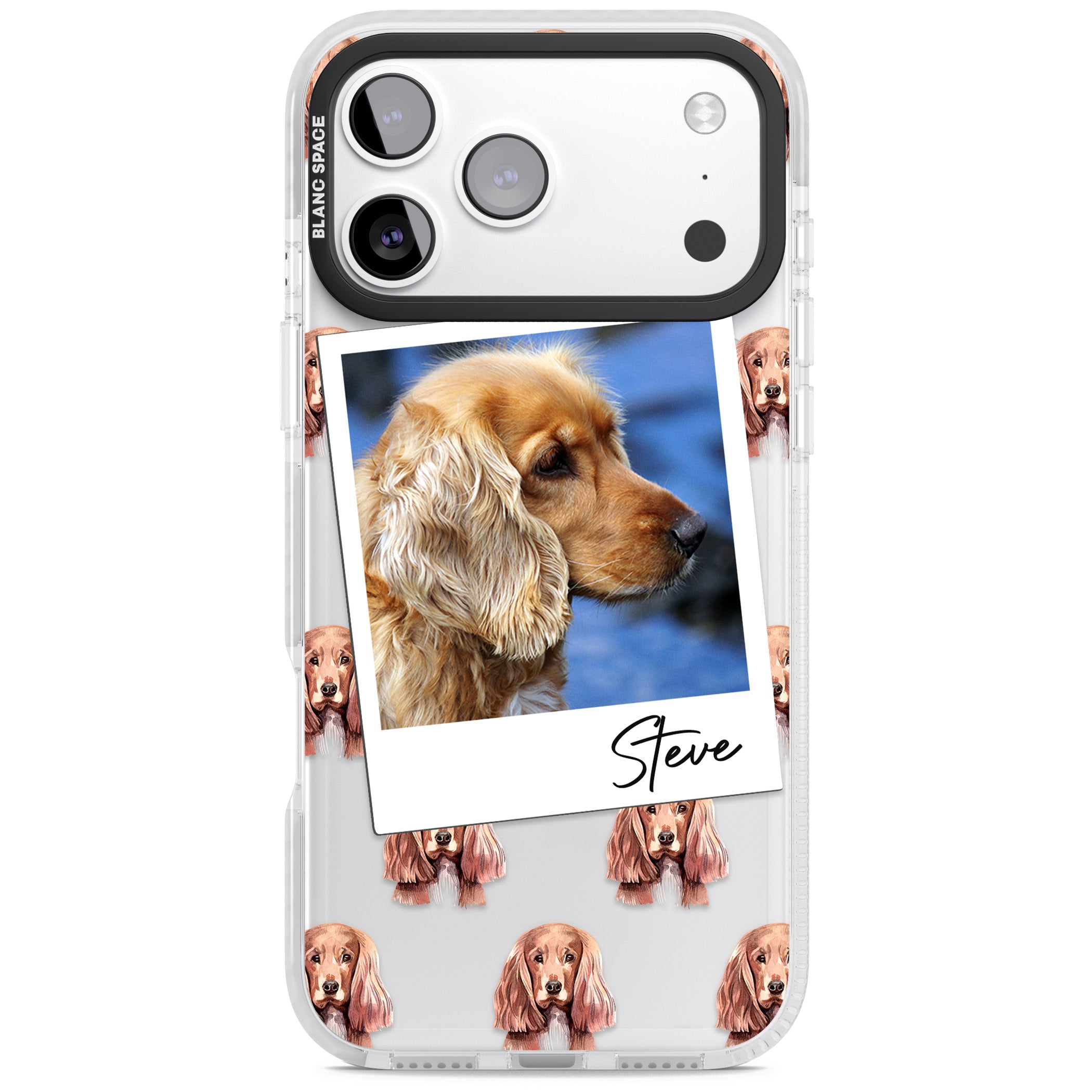 Personalised Cocker Spaniel Instant Camera Photo iPhone 17 Pro Max Impact Clear Phone Case