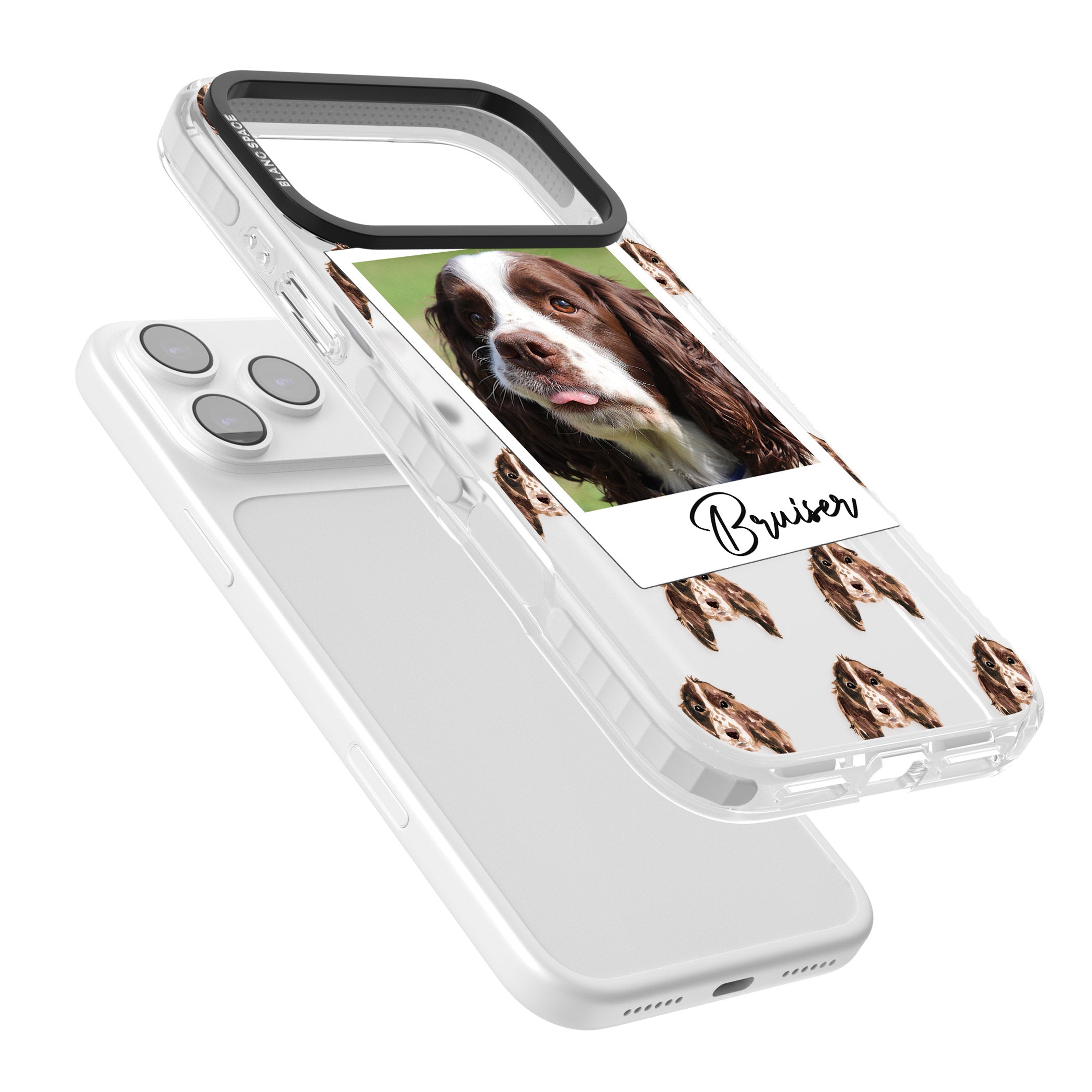 Personalised Springer Spaniel Instant Camera Photo iPhone 17 Pro Max Impact Clear Phone Case Colours