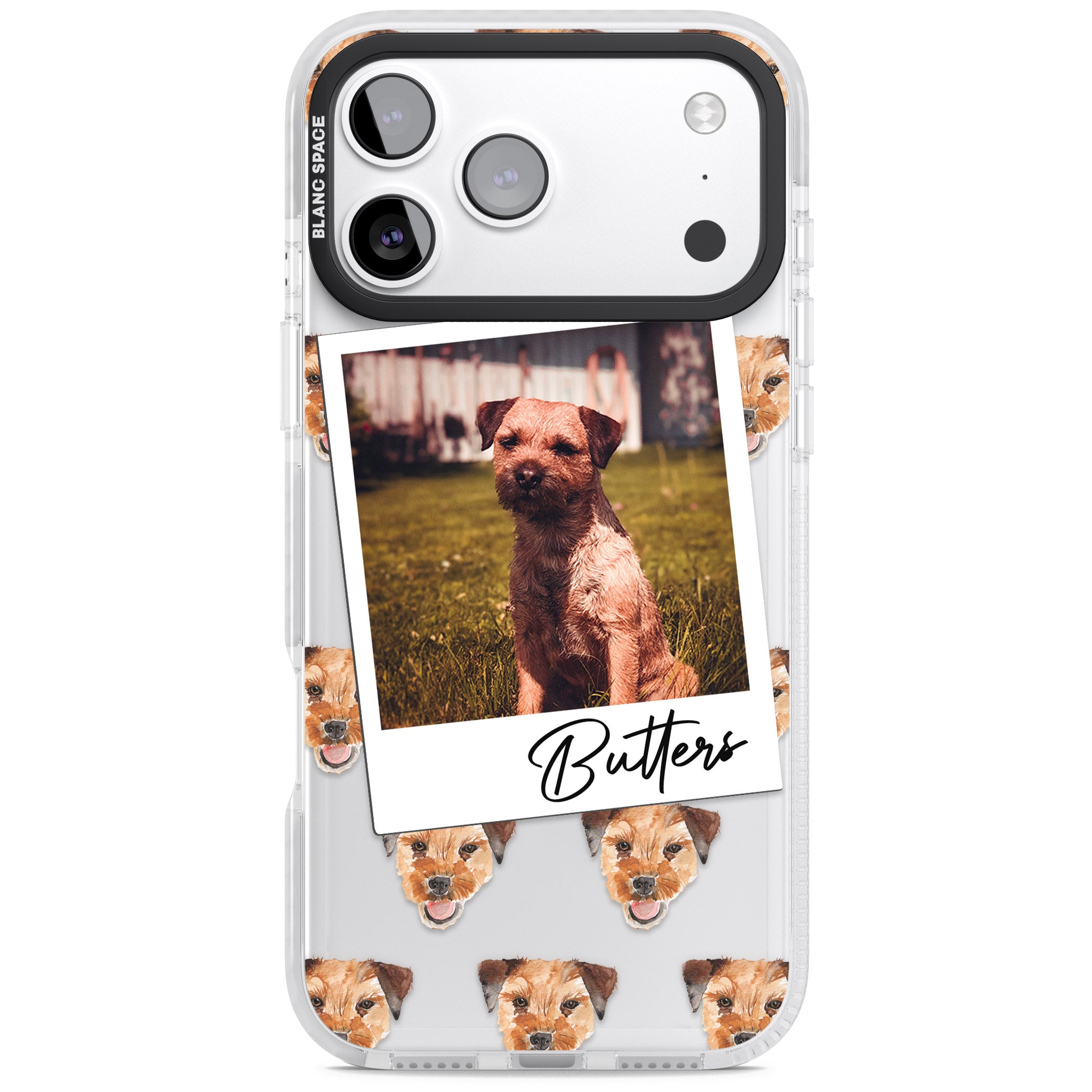 Personalised Border Terrier Instant Camera Photo iPhone 17 Pro Max Impact Clear Phone Case
