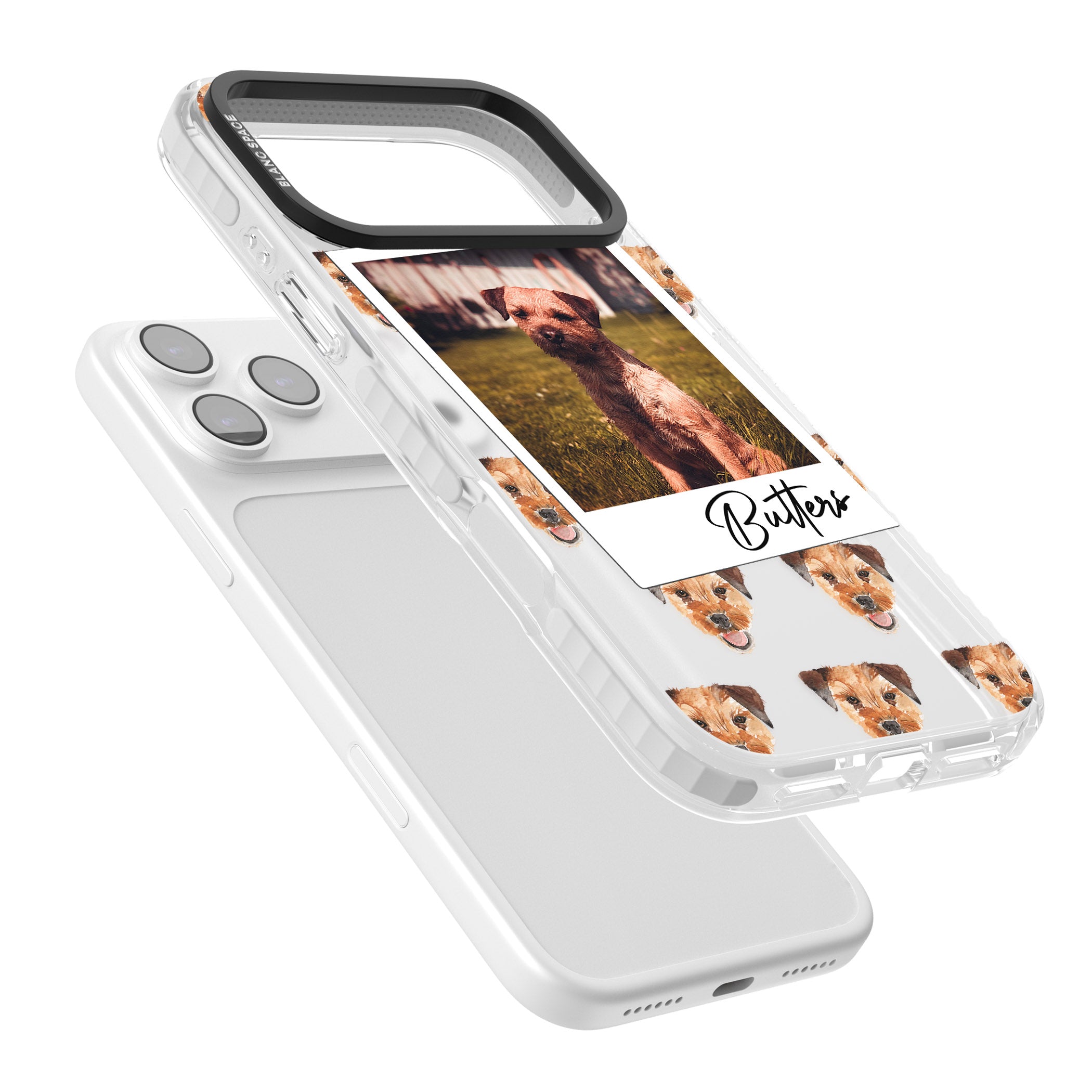 Personalised Border Terrier Instant Camera Photo iPhone 17 Pro Max Impact Clear Phone Case Colours