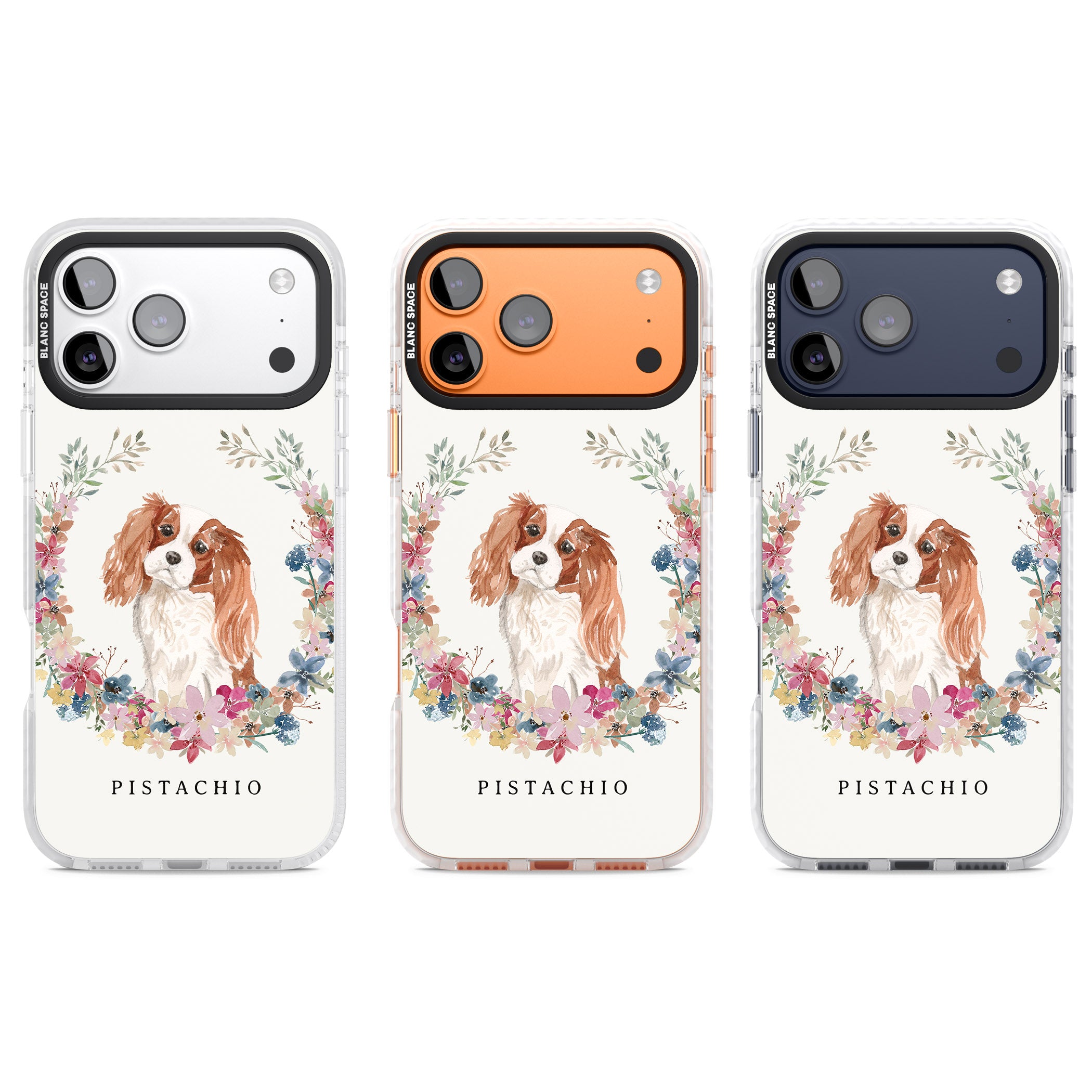 Personalised Cavalier King Charles Floral Portrait iPhone 17 Pro Impact Clear Phone Case APT Impact Protection